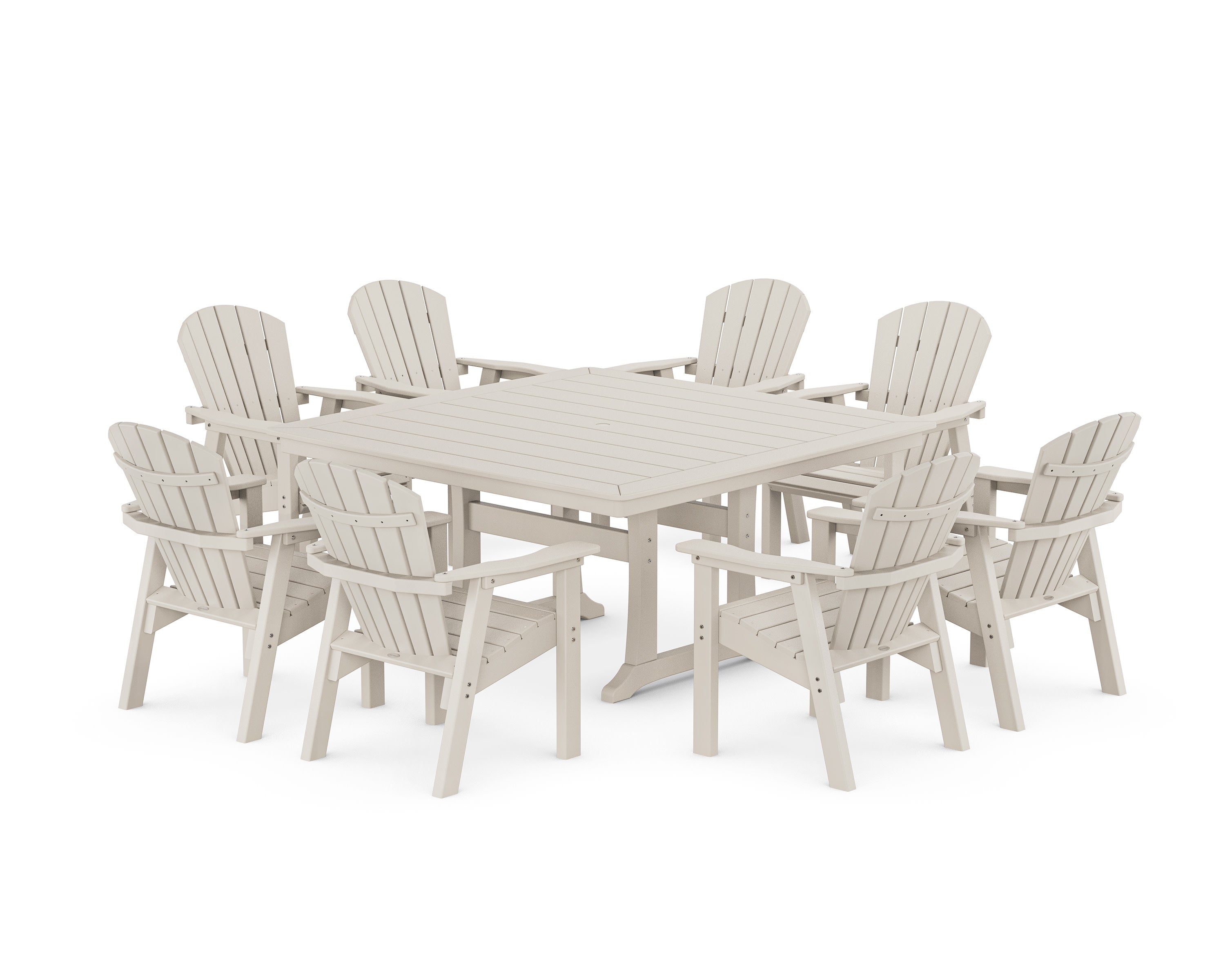 Seashell 9-Piece Square Dining Set with Trestle Legs in Sand