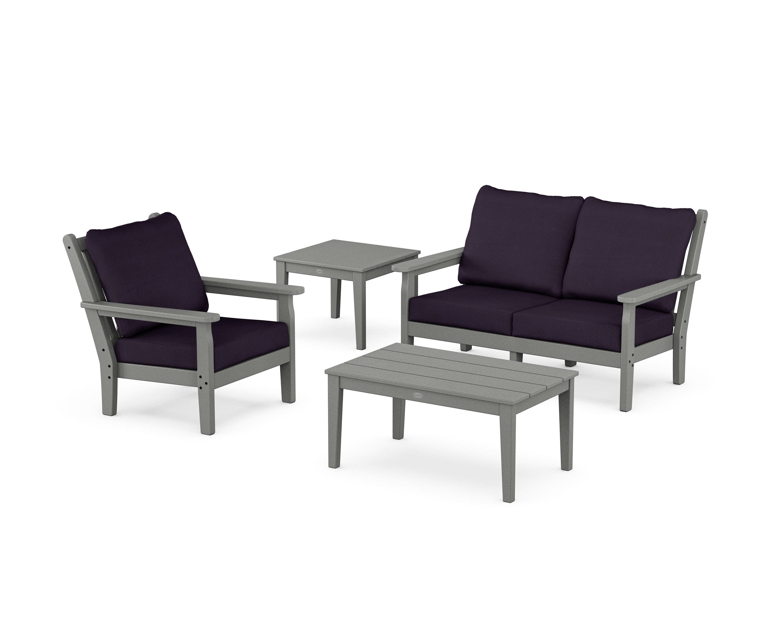 Chippendale 4-Piece Deep Seating Set in Slate Grey / Navy Linen