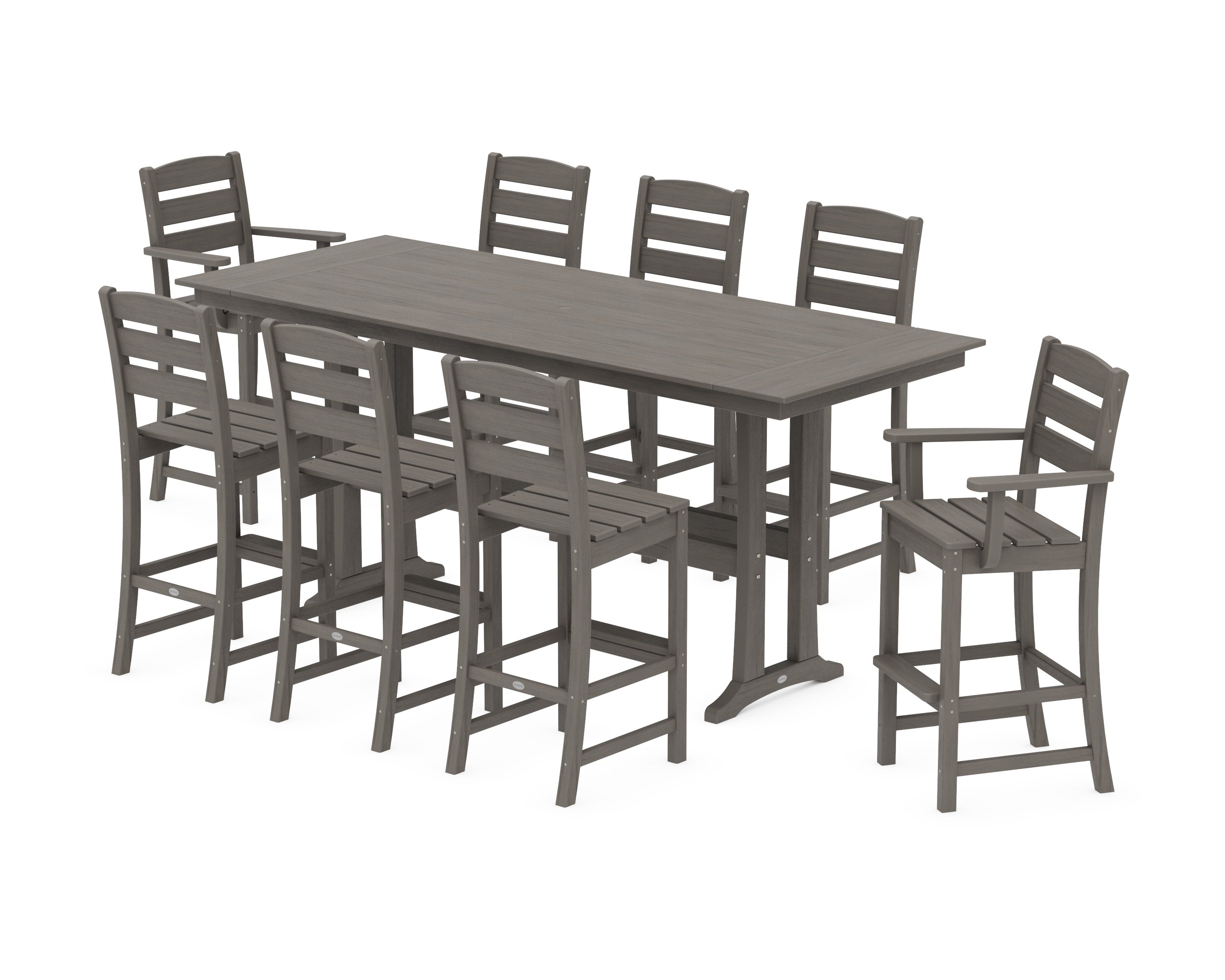 Lakeside 9-Piece Farmhouse Bar Set with Trestle Legs in Driftwood