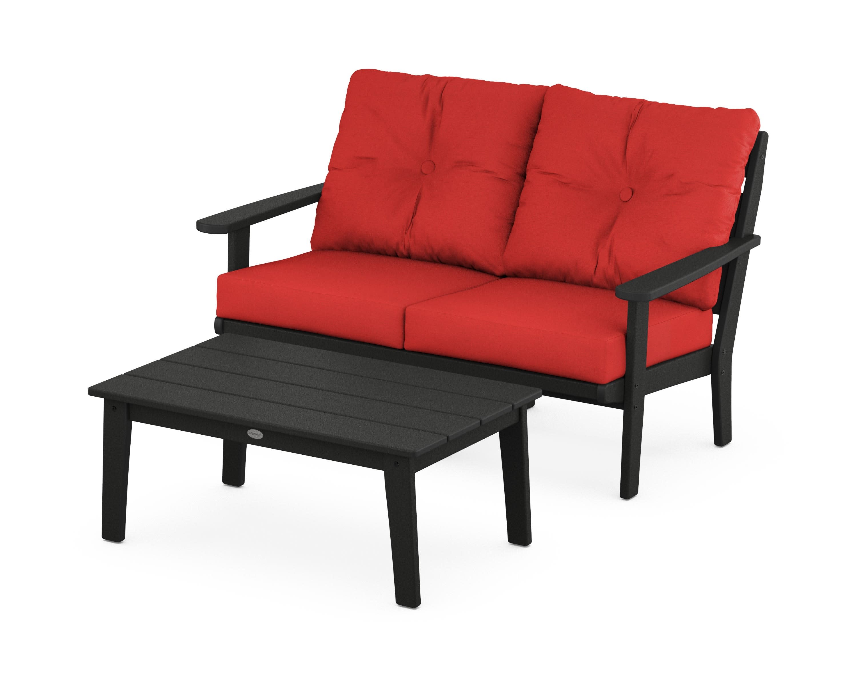 Lakeside 2-Piece Lounge Loveseat Set in Black / Crimson Linen