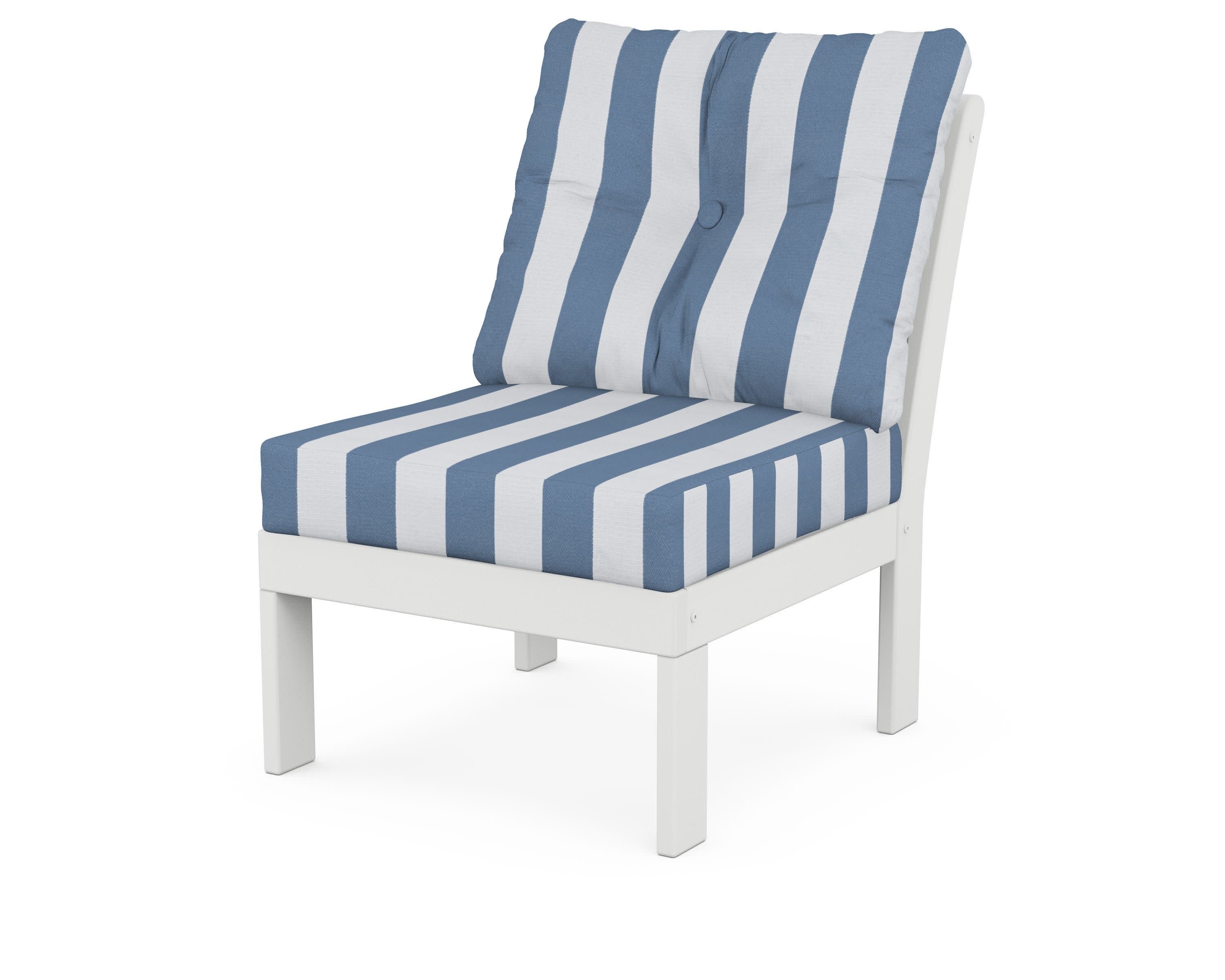 Vineyard Modular Armless Chair in White / Cabana Stripe Sky Blue