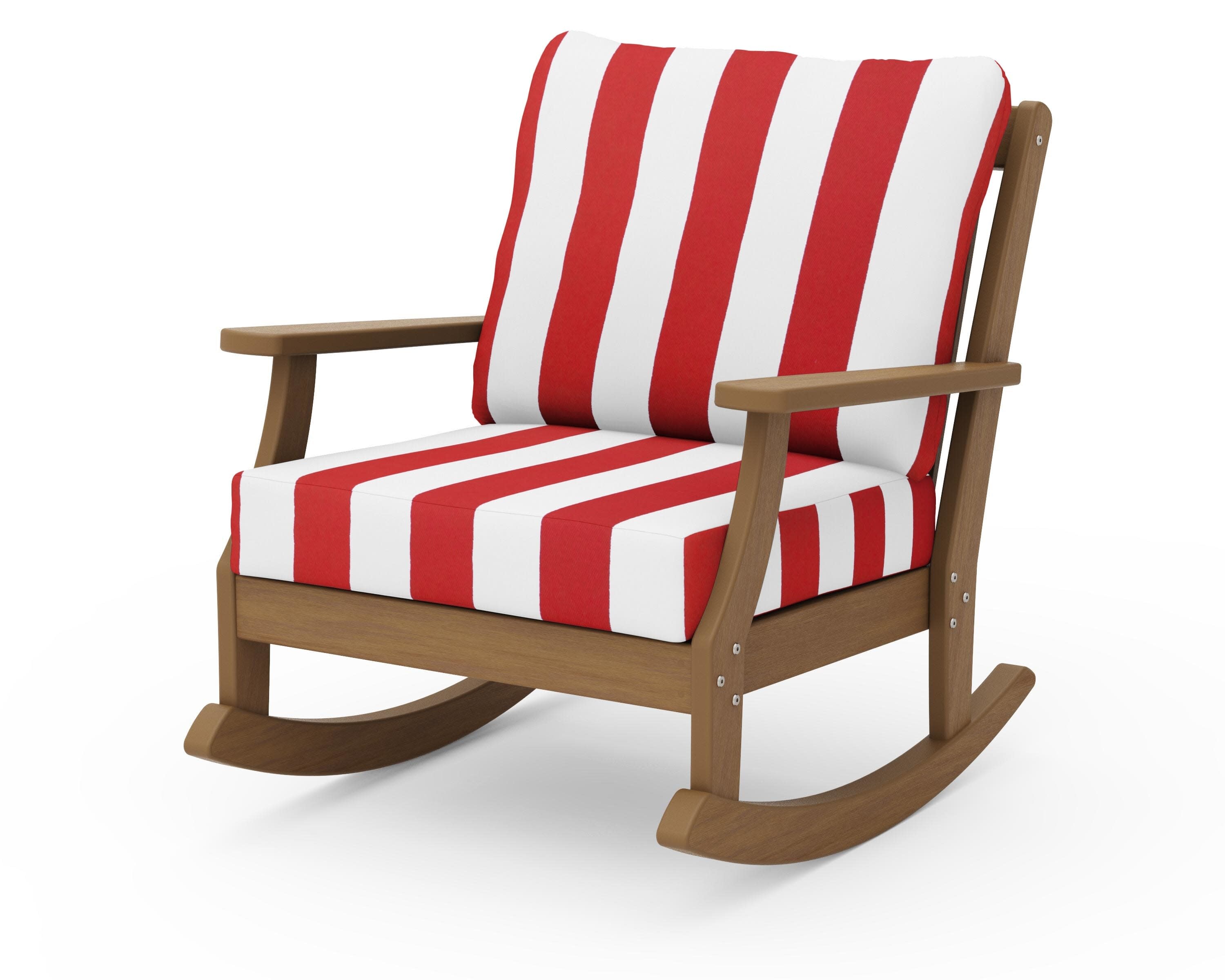 Braxton Deep Seating Rocking Chair in Natural / Cabana Stripe Crimson