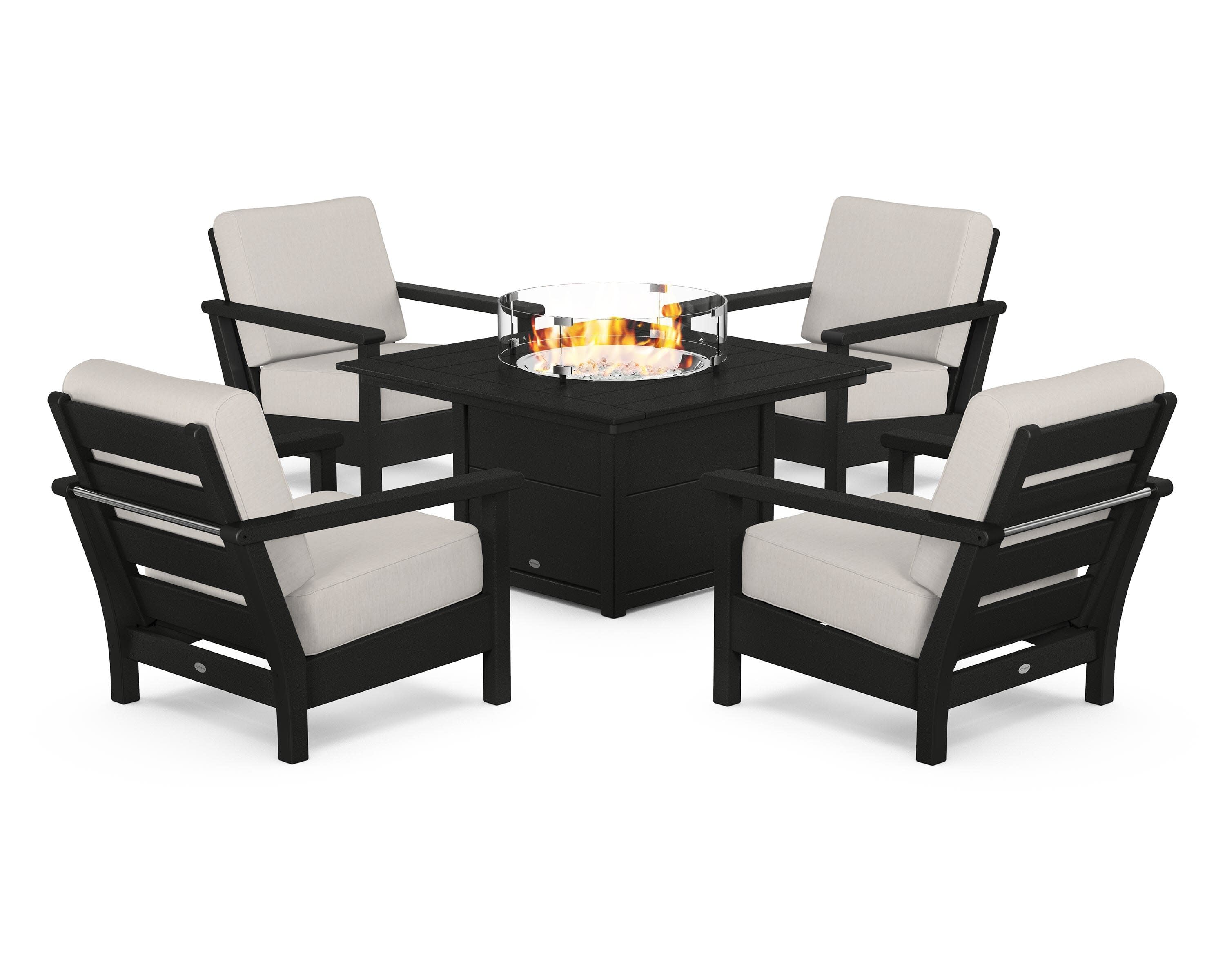 Harbour 5-Piece Conversation Set with Fire Pit Table in Black / Cast Ash