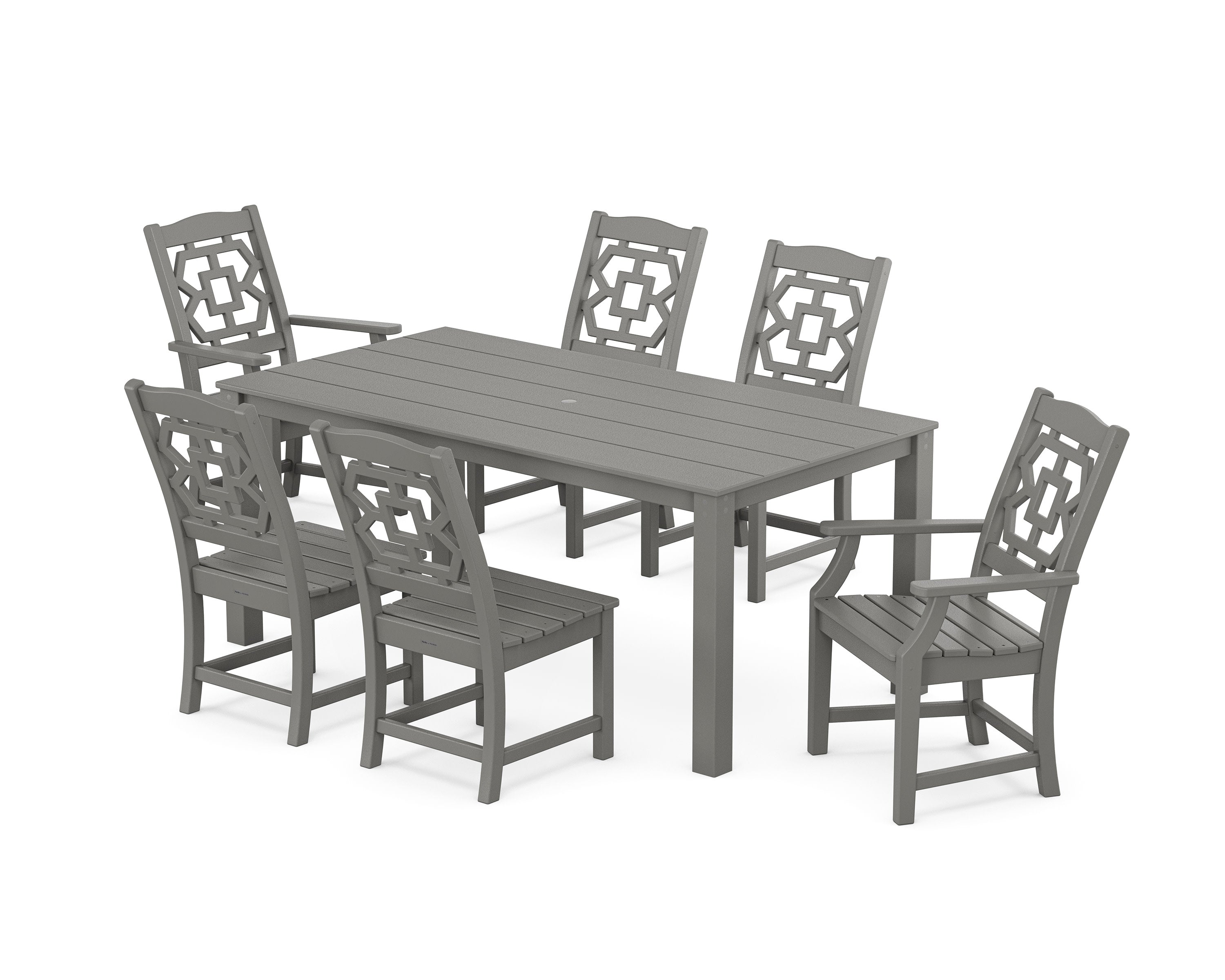 Chinoiserie 7-Piece Parsons Dining Set in Slate Grey
