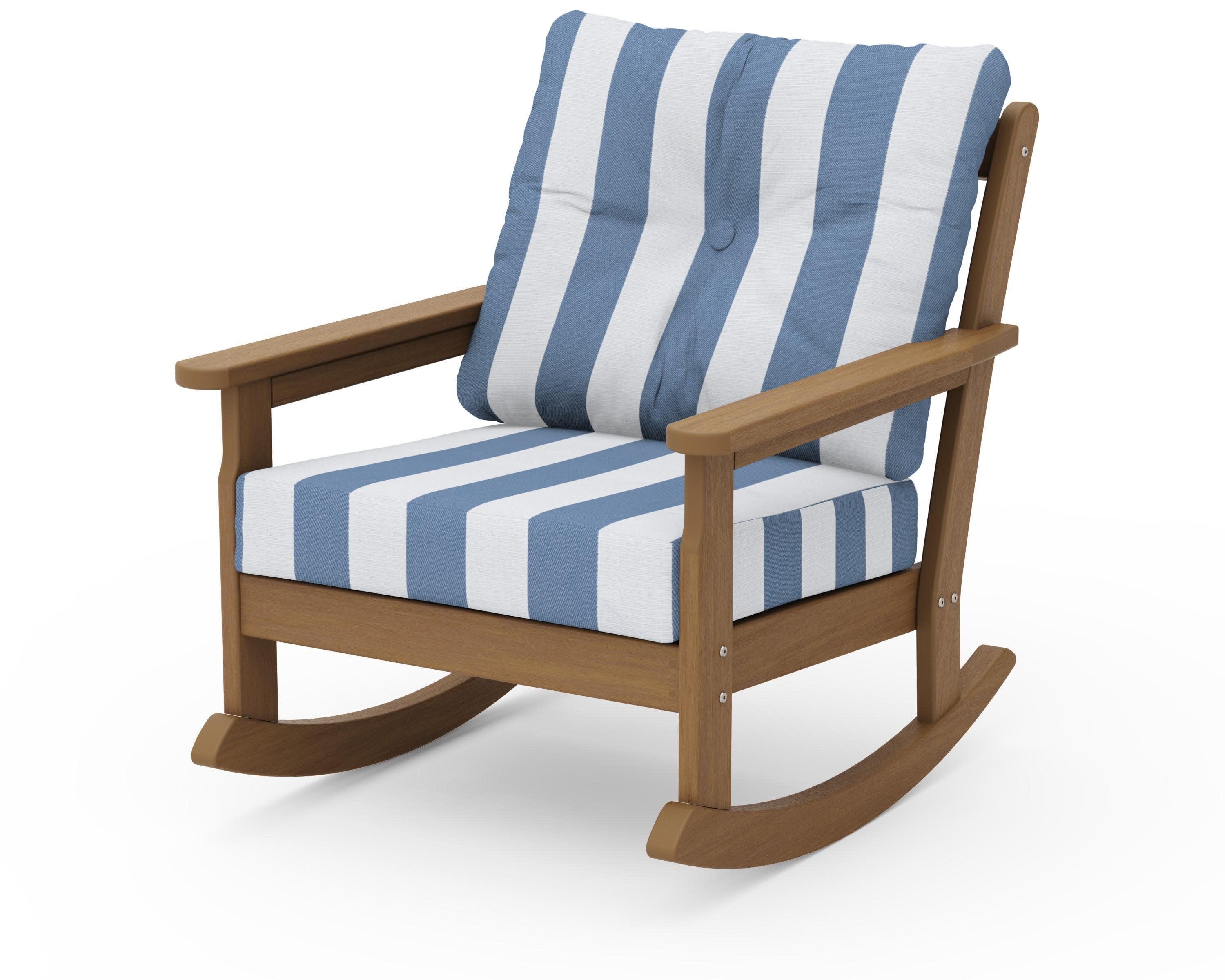 Vineyard Deep Seating Rocking Chair in Natural / Cabana Stripe Sky Blue