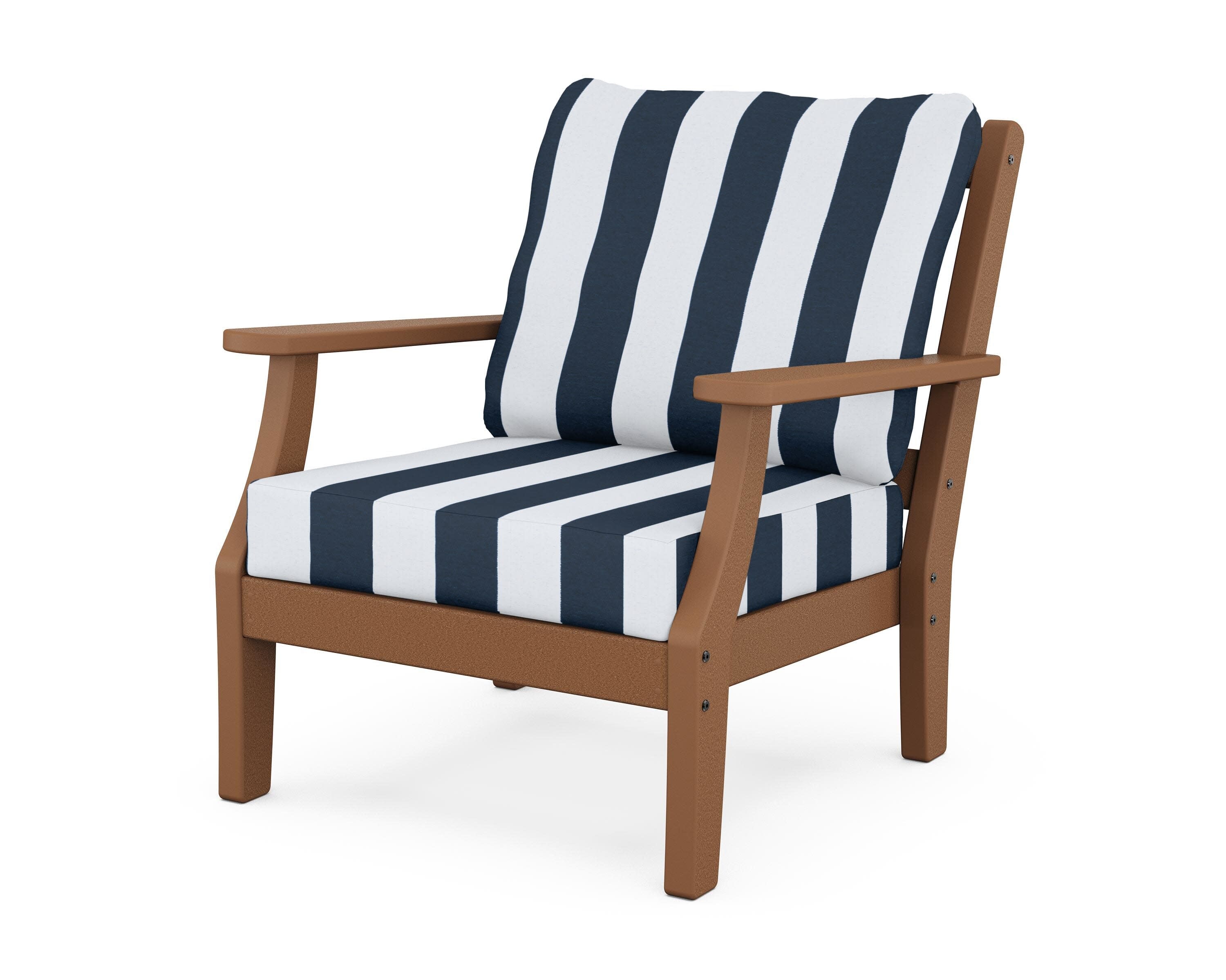 Chinoiserie Deep Seating Chair in Teak / Cabana Stripe Marine Indigo