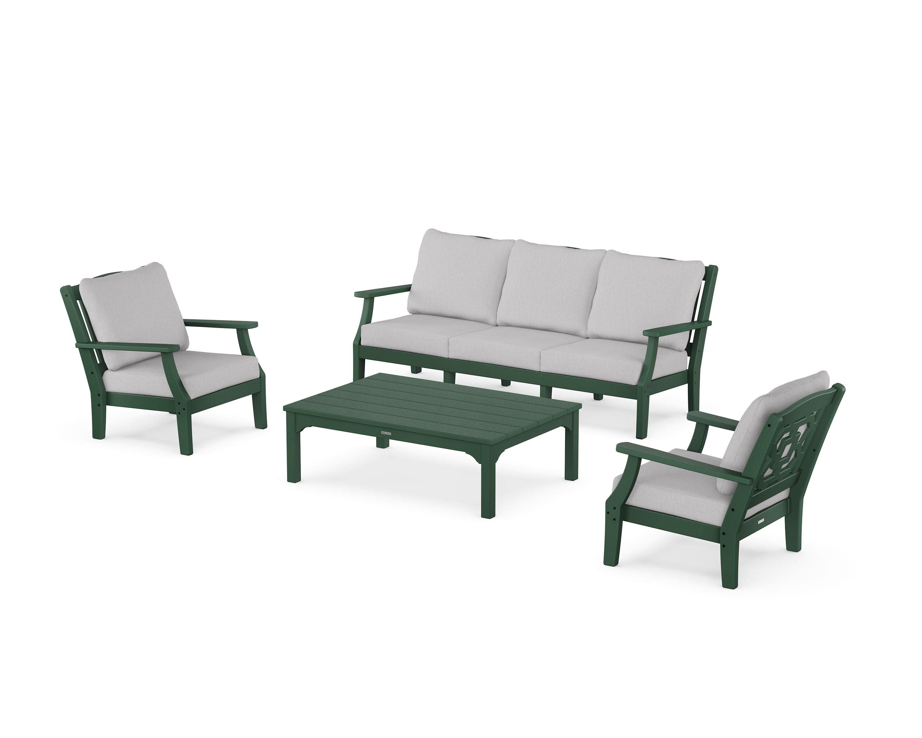 Chinoiserie 4-Piece Deep Seating Set with Sofa in Green / Granite