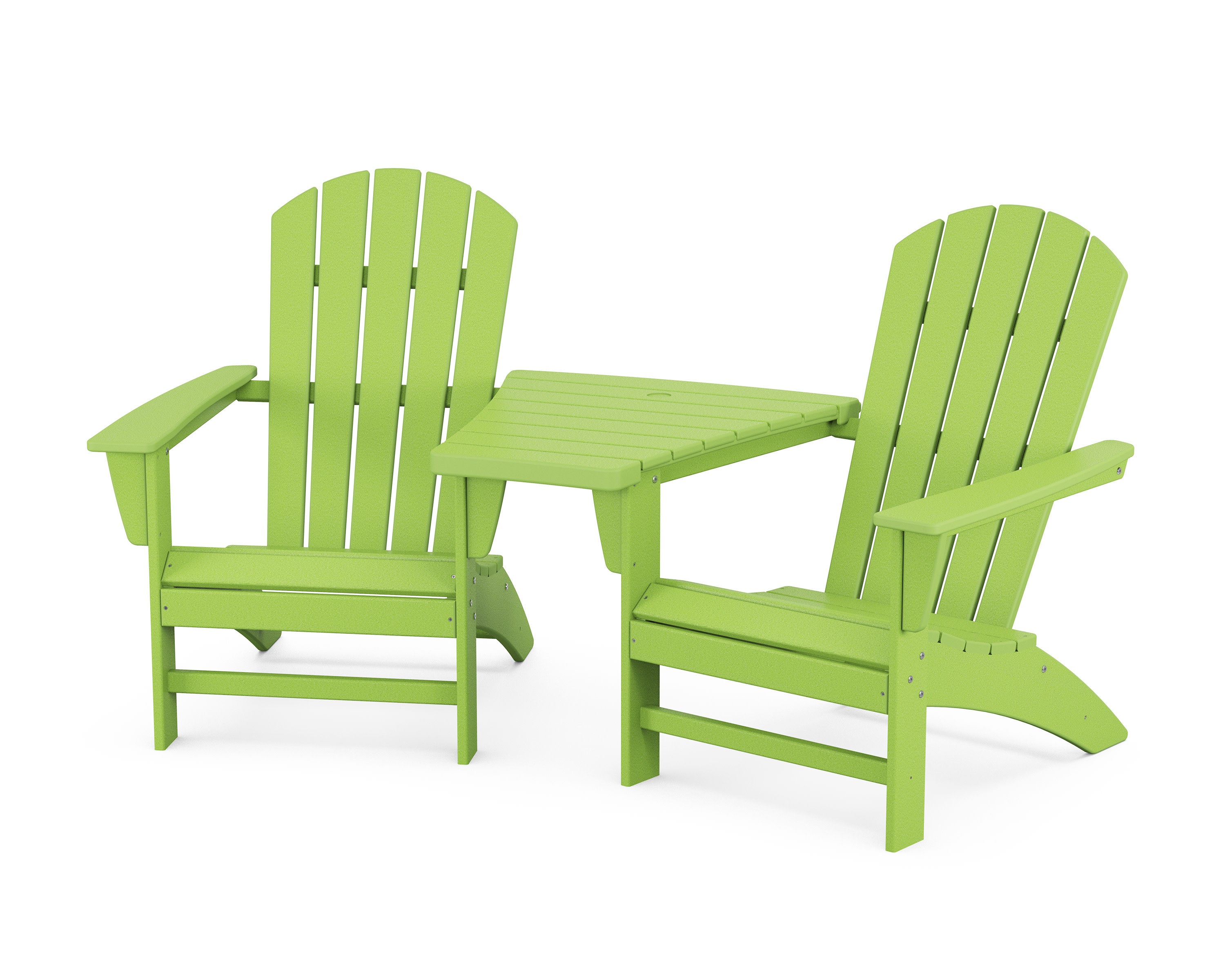 Nautical 3-Piece Adirondack Set with Angled Connecting Table in Lime