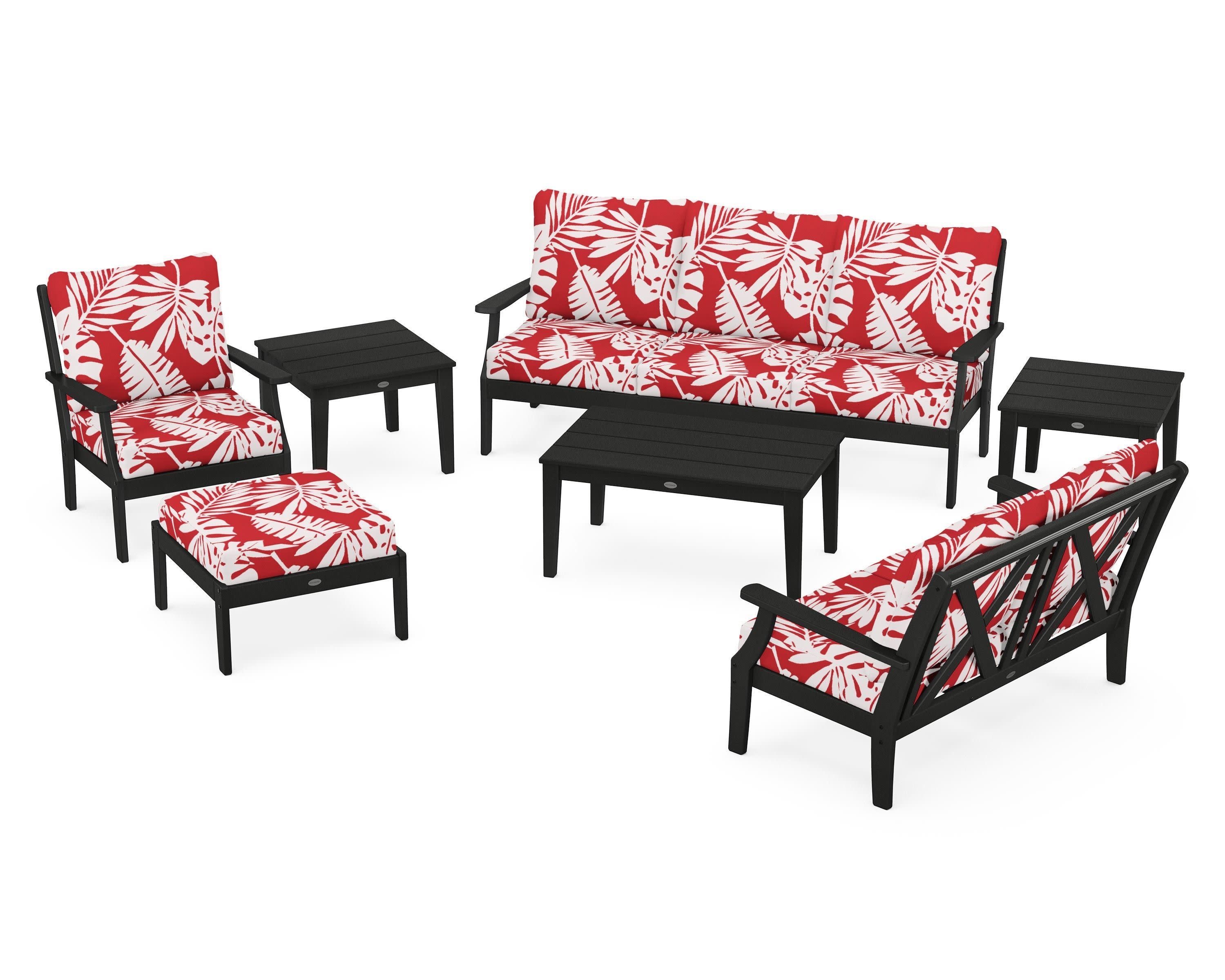Braxton 7-Piece Deep Seating Set in Black / Leaf Crimson