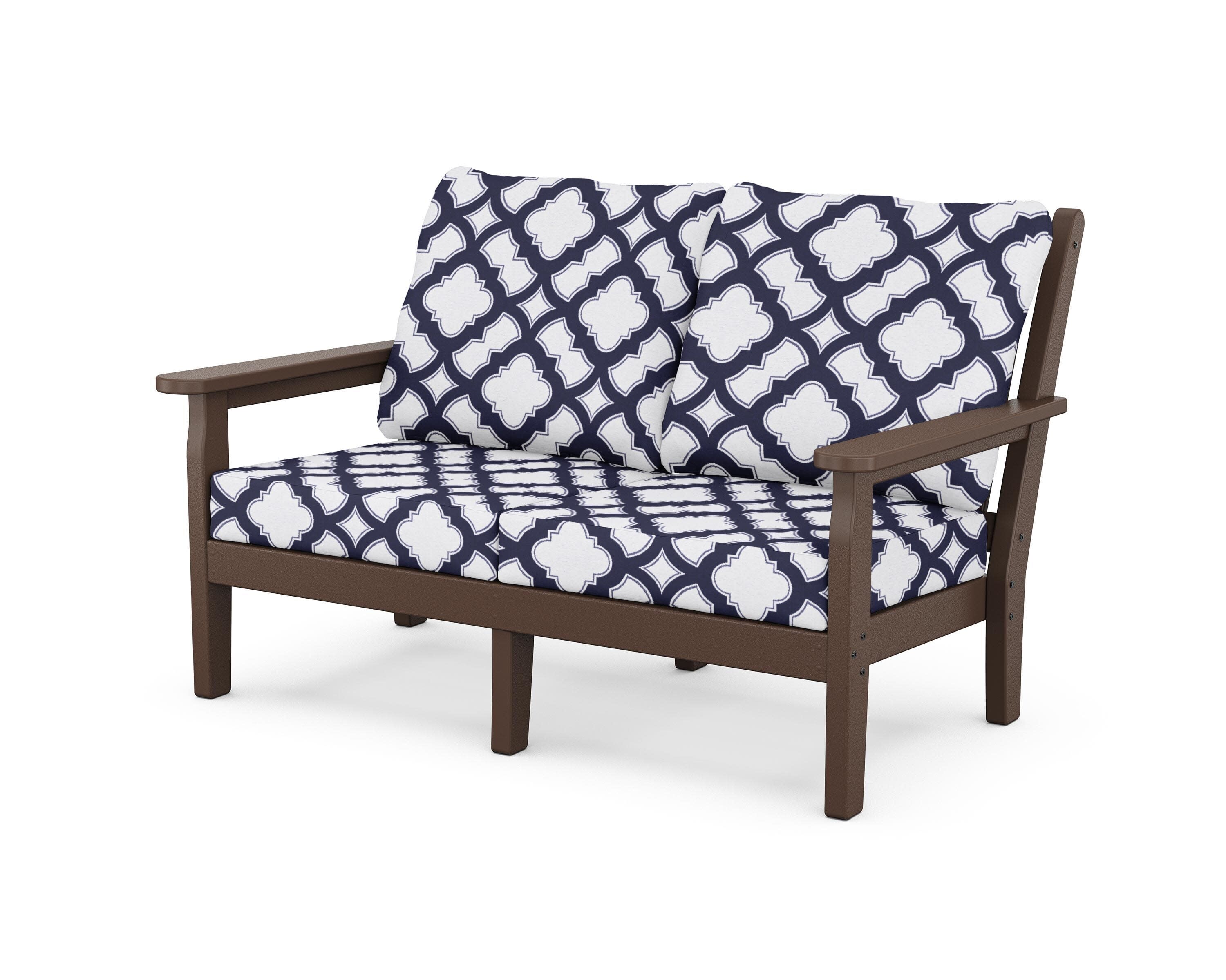 Chippendale Deep Seating Loveseat in Mahogany / Trellis Navy