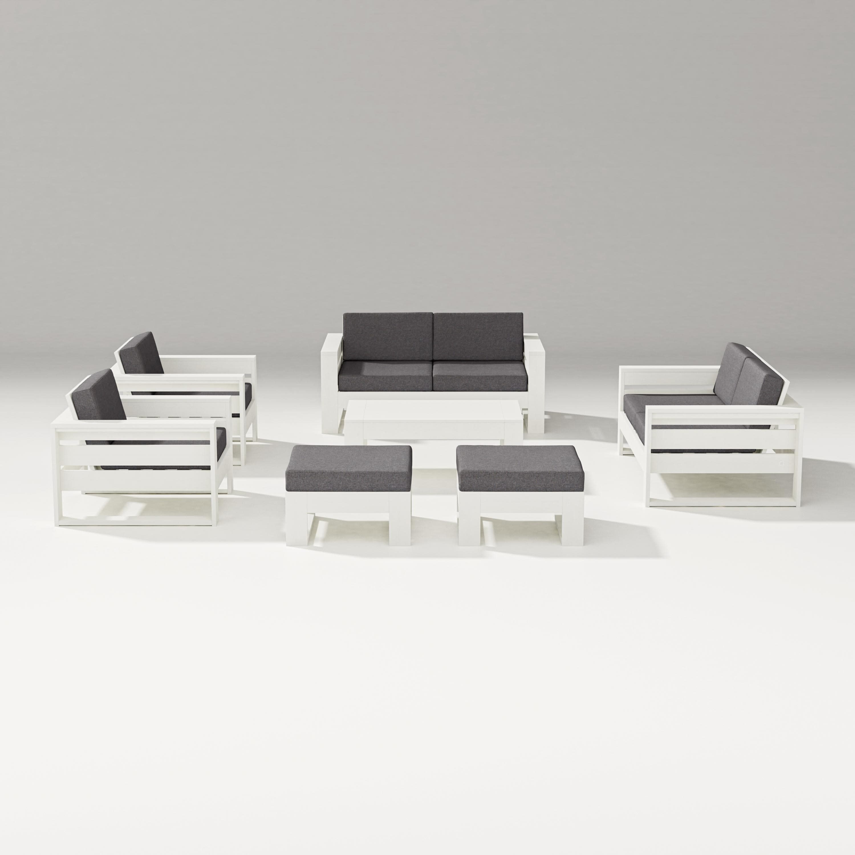 Latitude 7-Piece Lounge Loveseat Set in Vintage White / Ash Charcoal