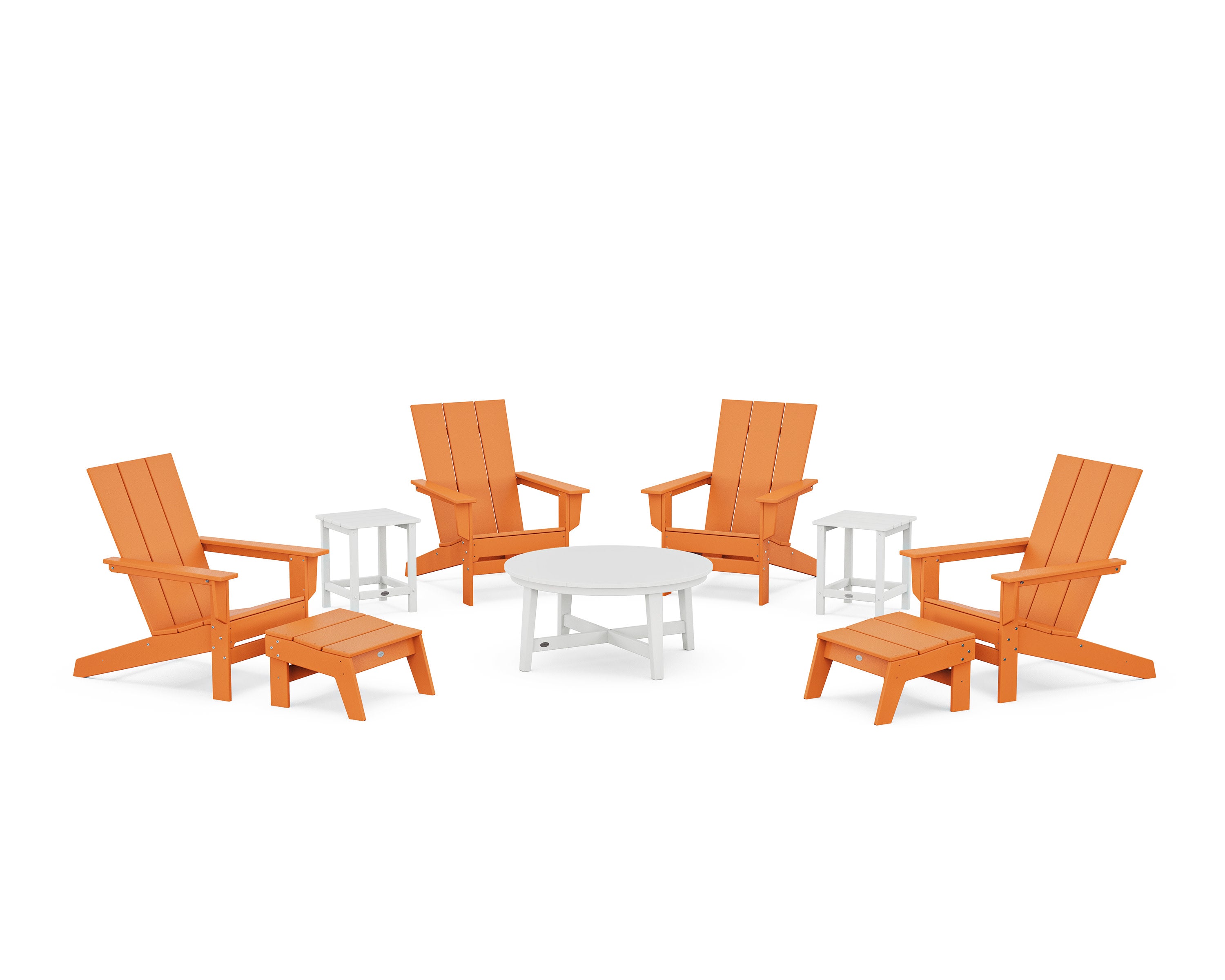 Modern Studio Adirondack 9-Piece Conversation Set in Tangerine / White