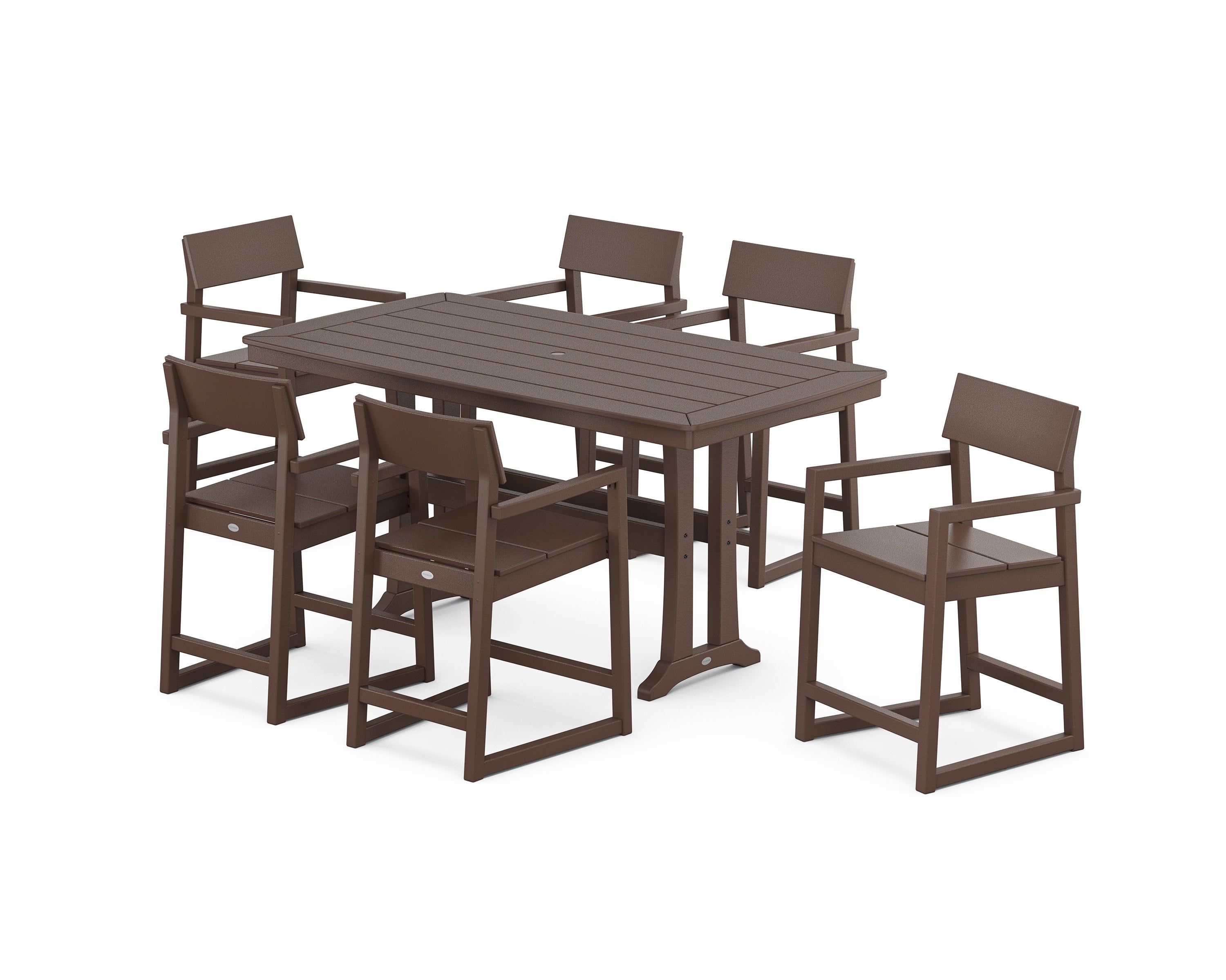 EDGE Arm Chair 7-Piece Counter Set with Trestle Legs in Mahogany