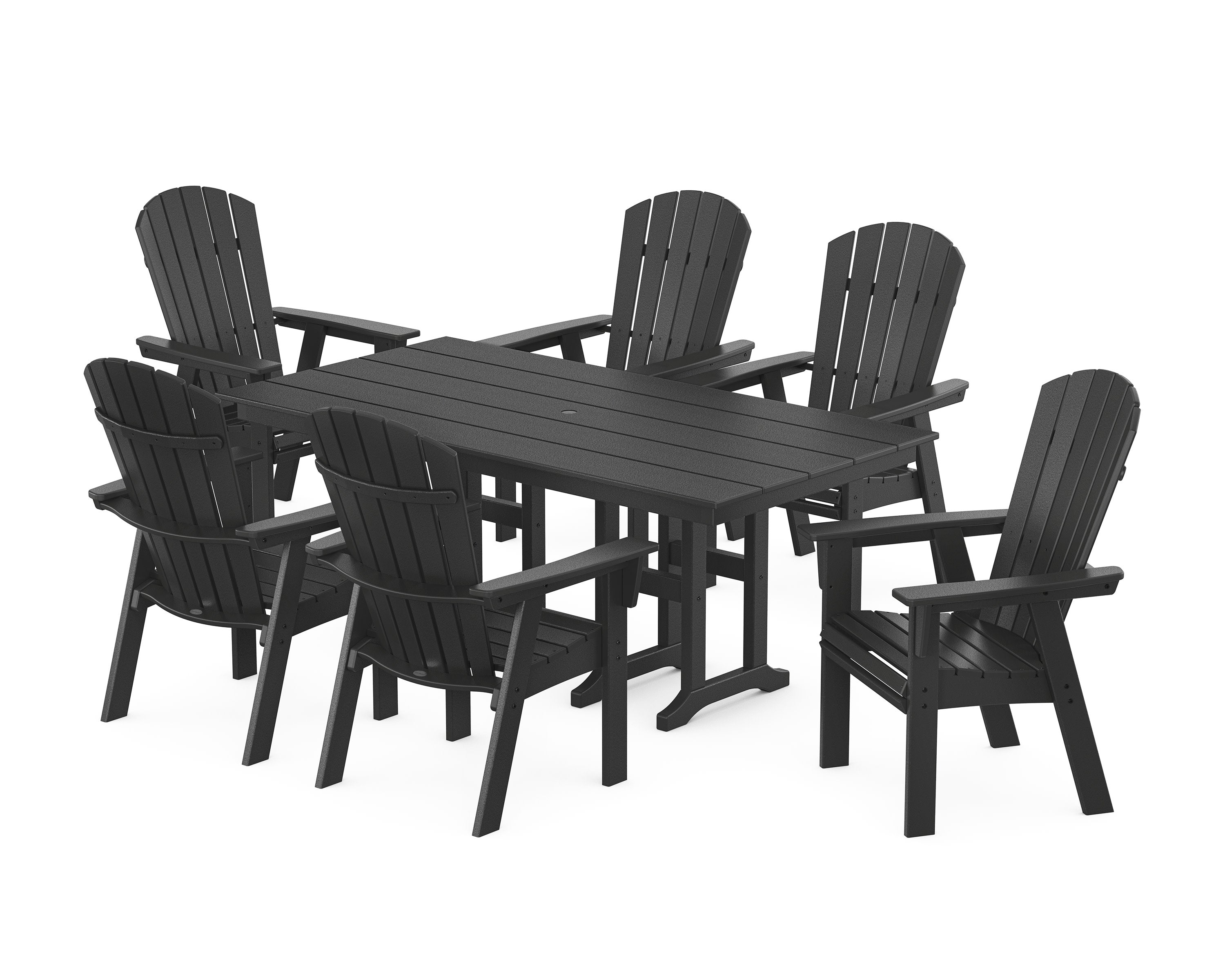 Nautical Curveback Adirondack 7-Piece Farmhouse Dining Set in Black