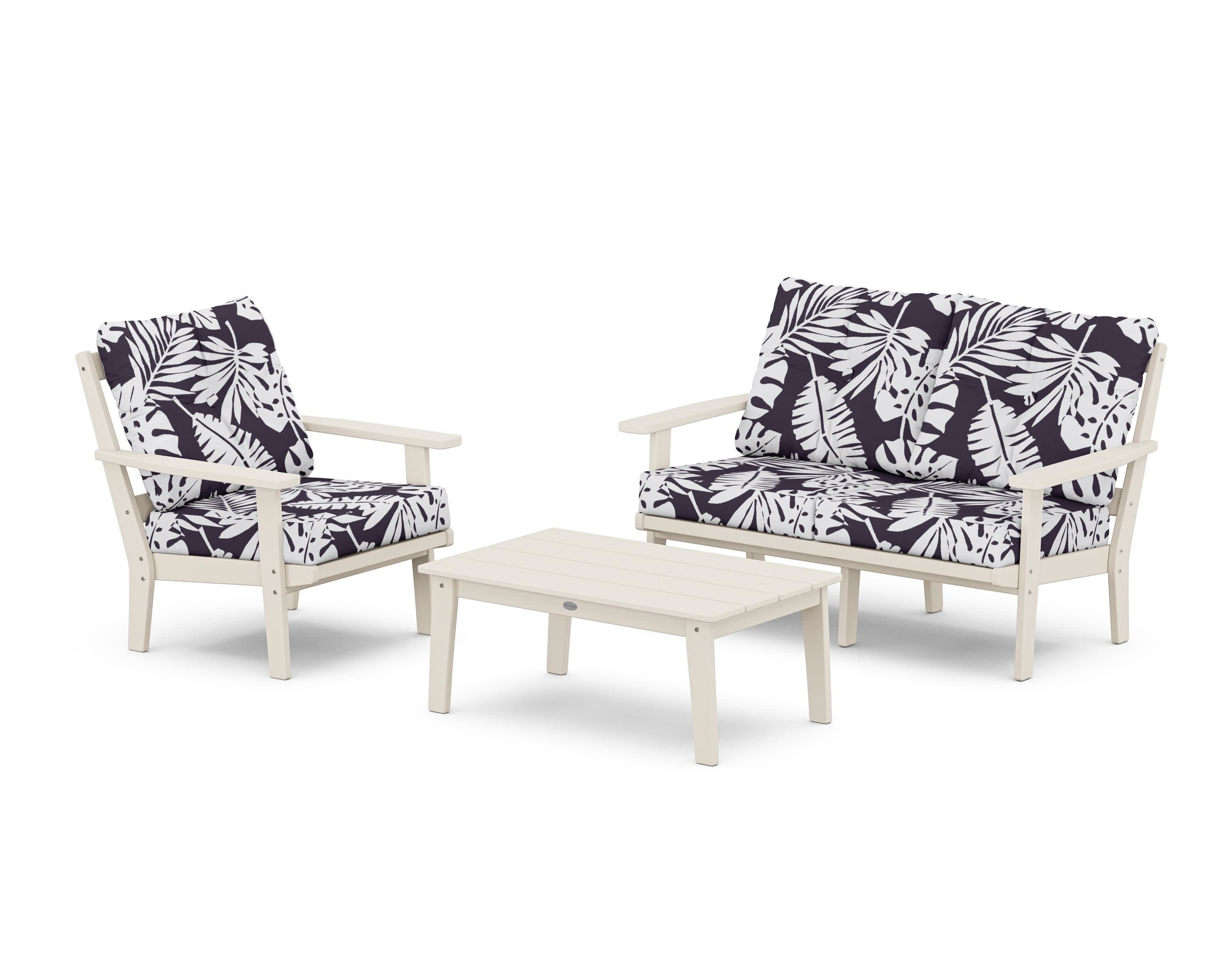 Prairie 3-Piece Deep Seating Set with Loveseat in Sand / Leaf Navy