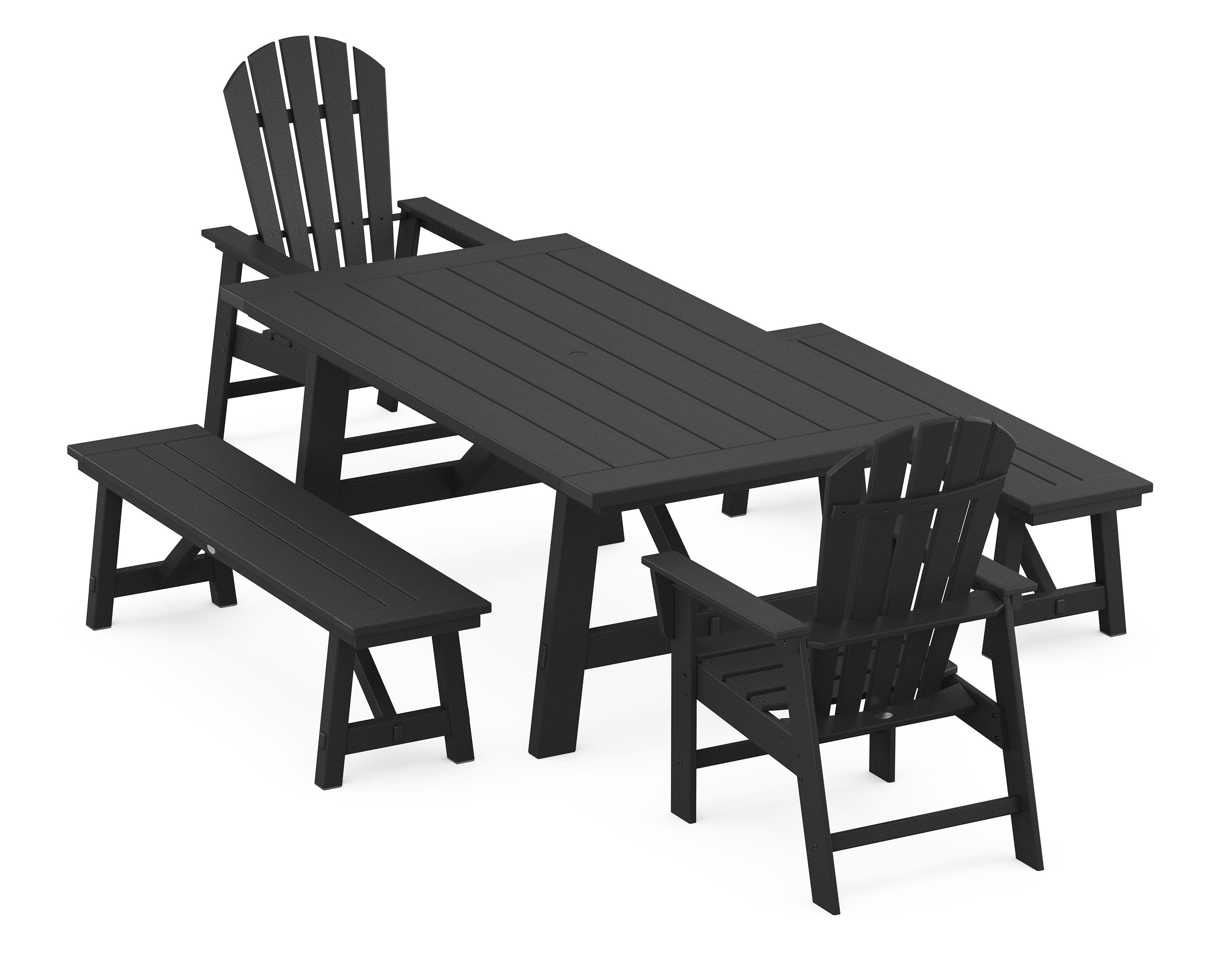 South Beach 5-Piece Rustic Farmhouse Dining Set With Benches in Black