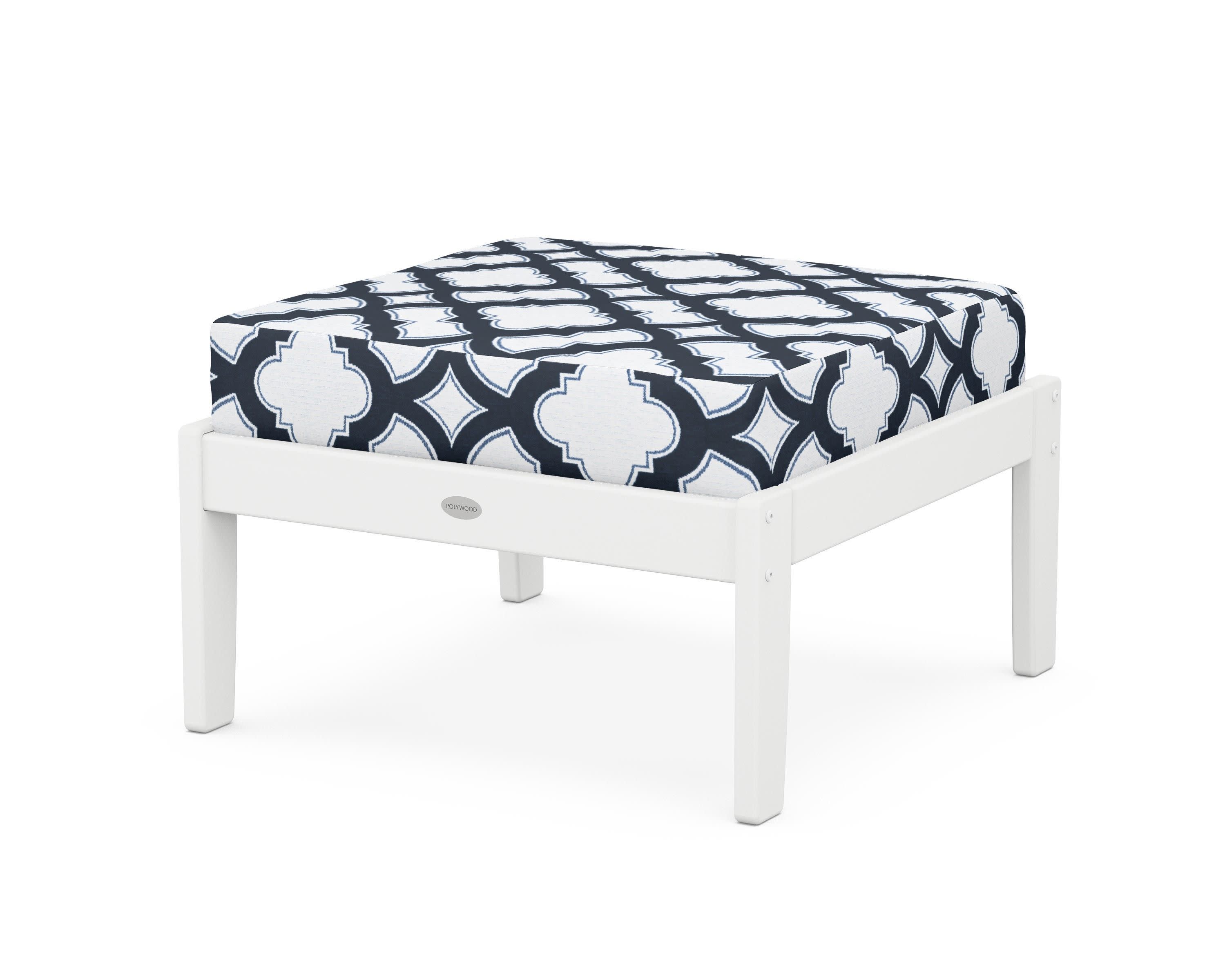 Braxton Deep Seating Ottoman in White / Trellis Marine Indigo