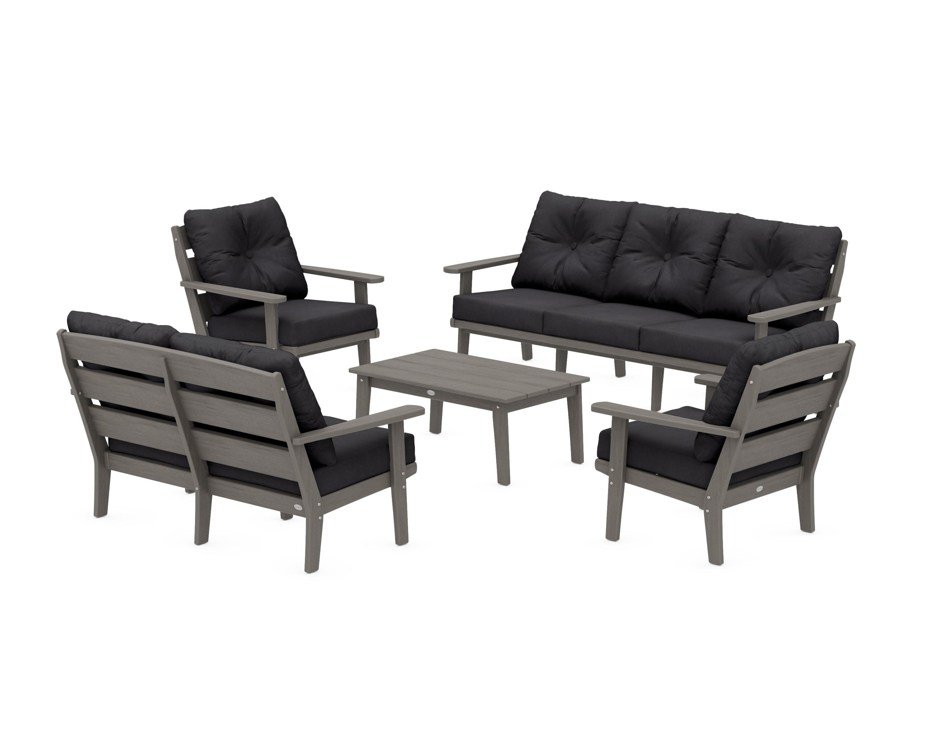 Lakeside 5-Piece Lounge Sofa Set in Driftwood / Midnight Linen