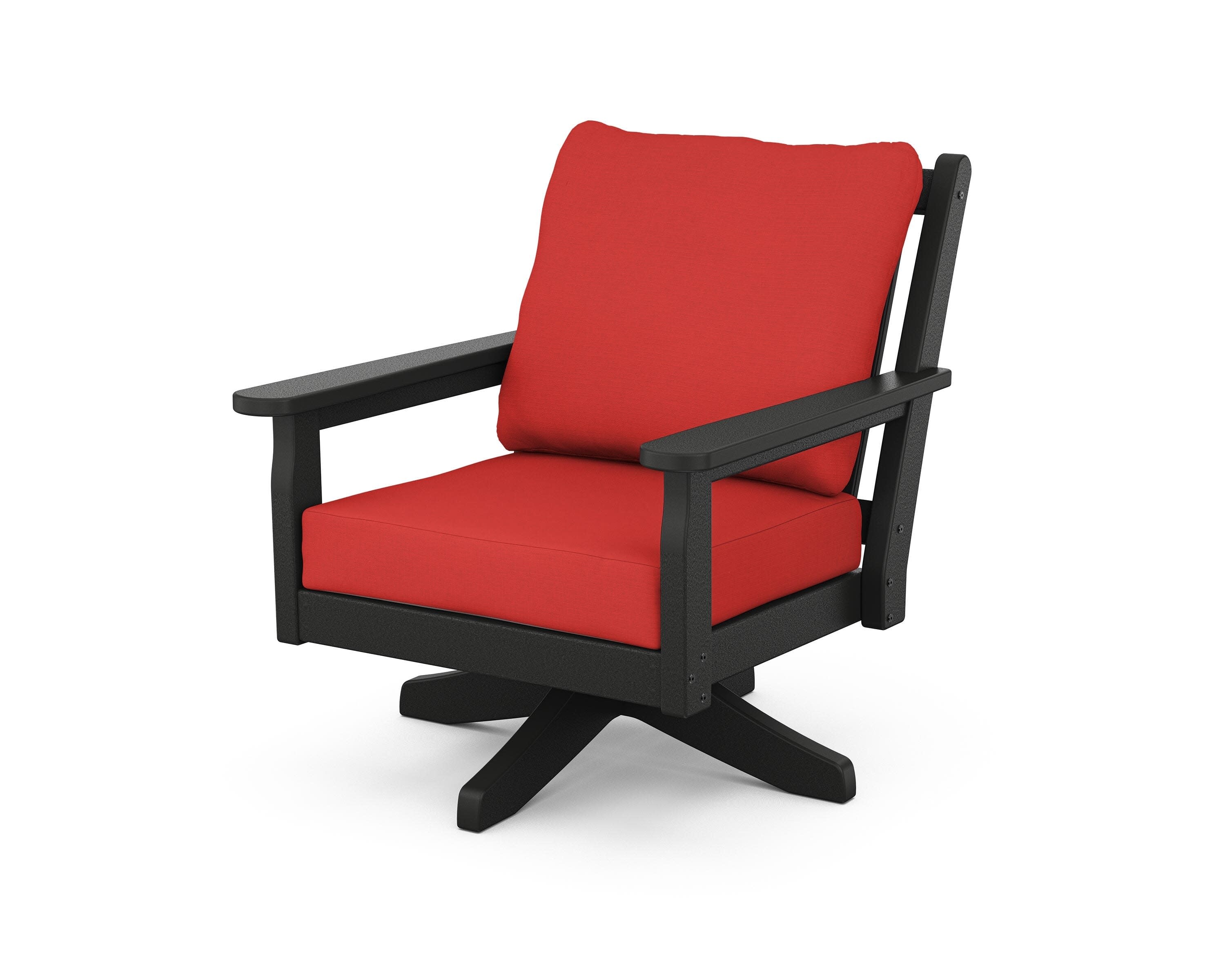 Chippendale Deep Seating Swivel Chair in Black / Crimson Linen