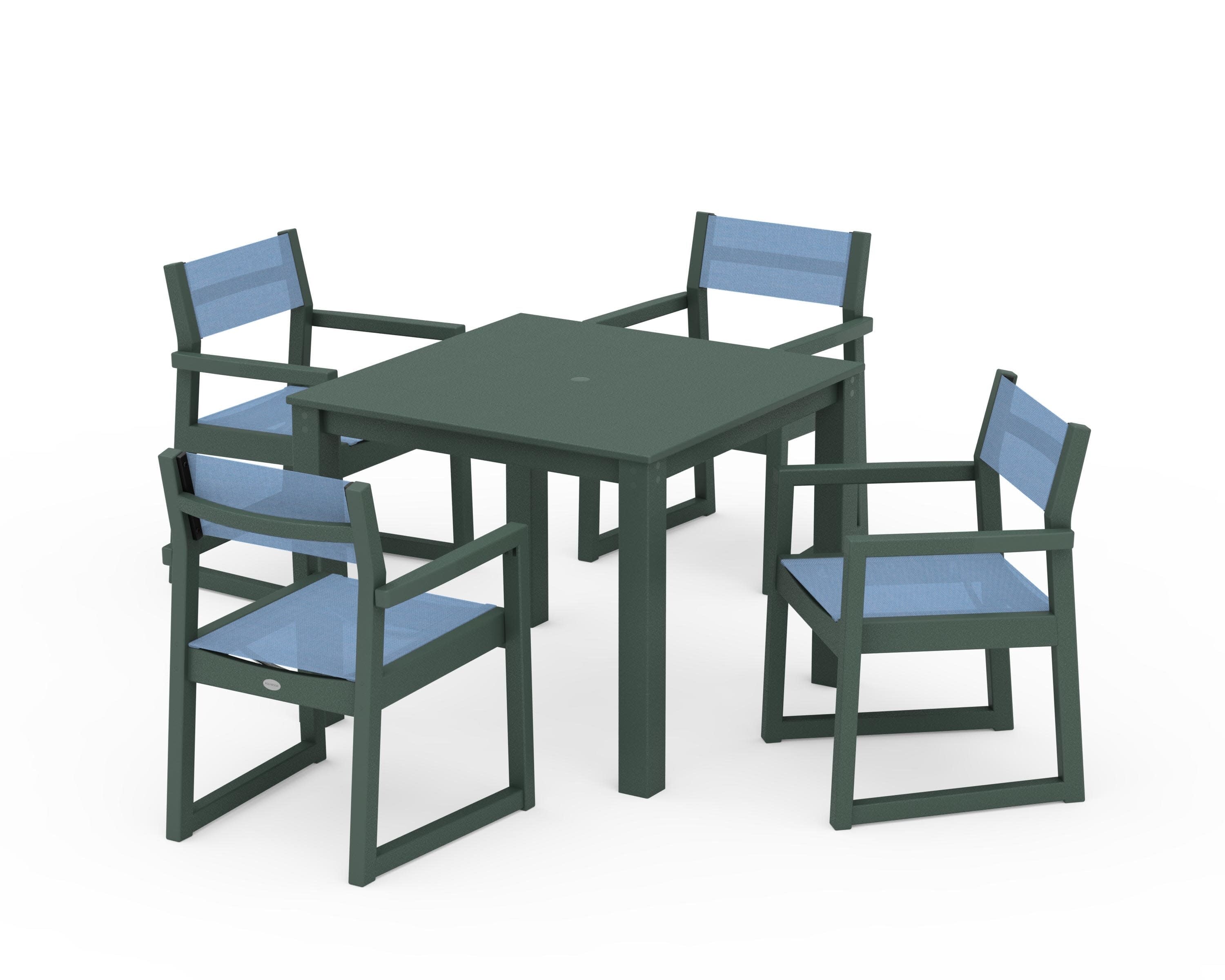 EDGE Sling Arm Chair 5-Piece Parsons Dining Set in Green / Poolside Sling