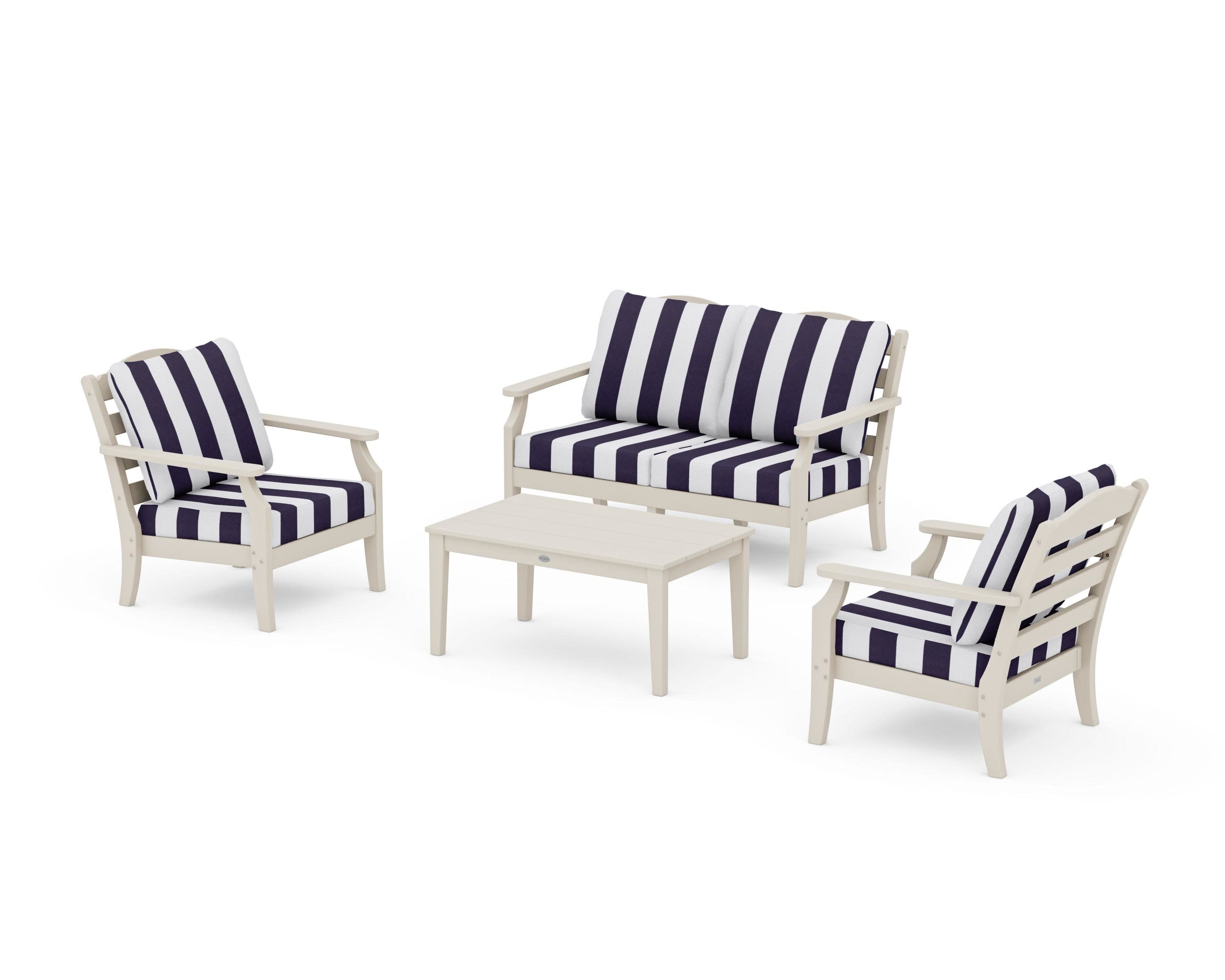 Savannah 4-Piece Deep Seating Set with Loveseat in Sand / Cabana Stripe Navy