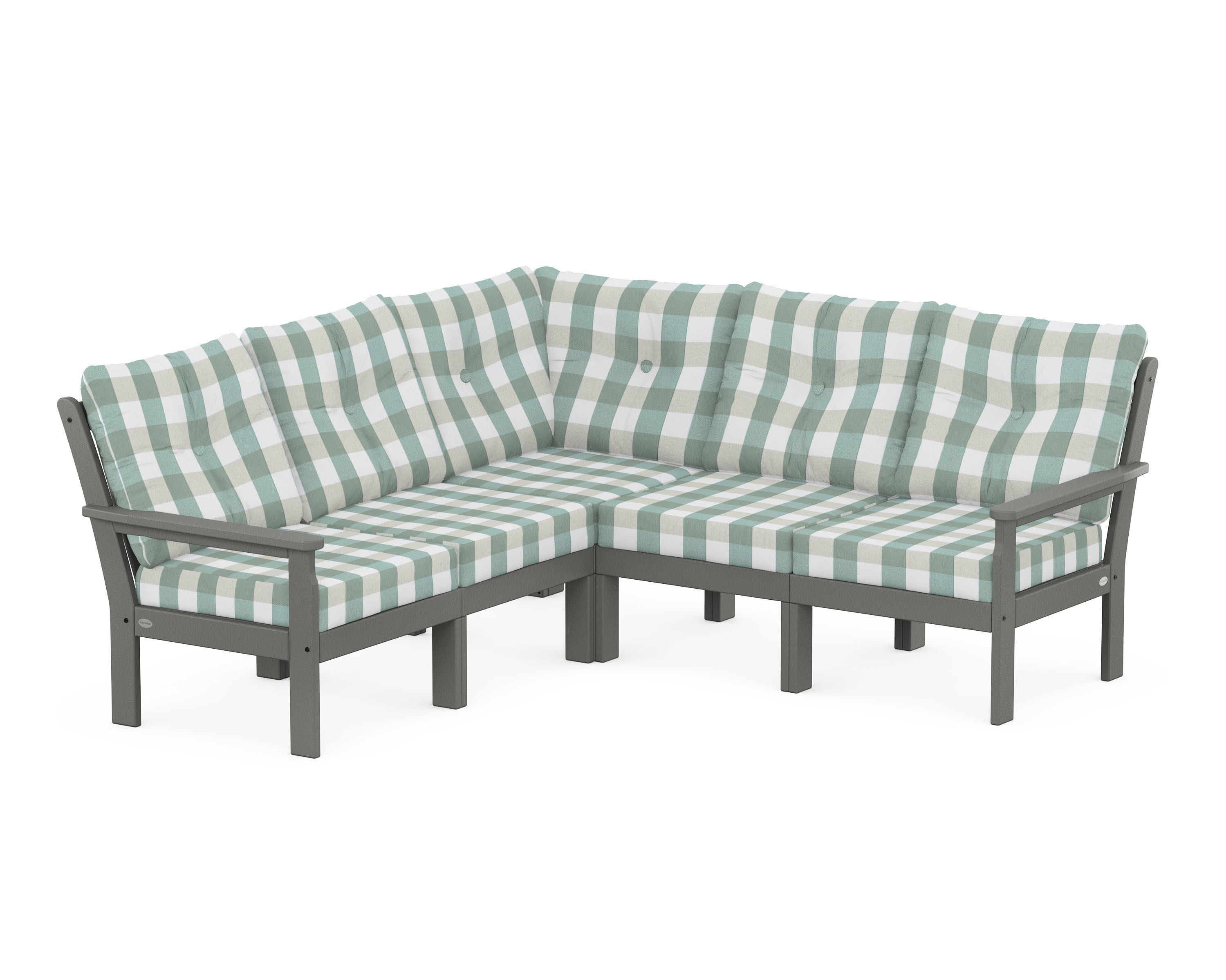 Vineyard 5-Piece Sectional in Slate Grey / Buffalo Plaid Glacier Spa