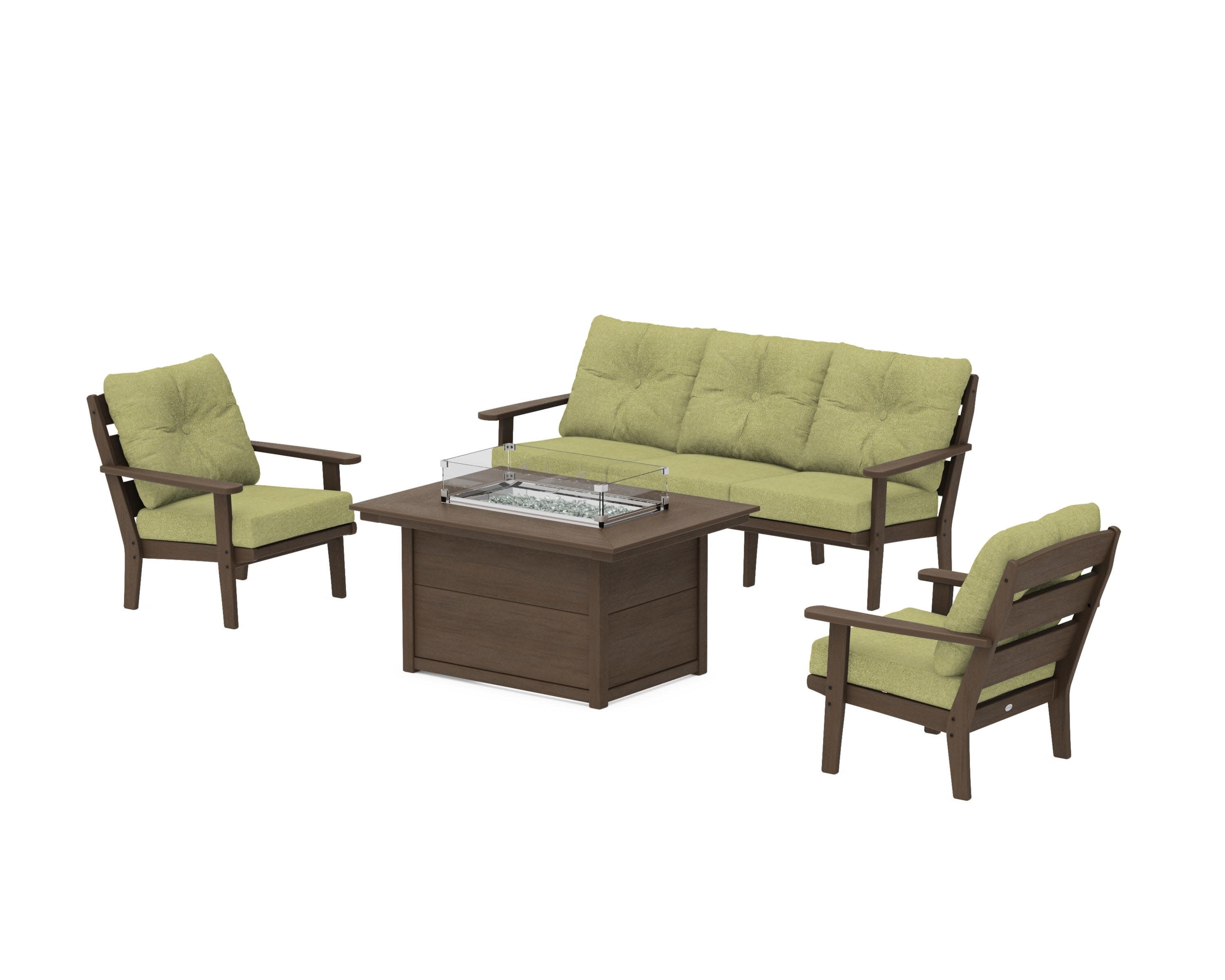 Lakeside Deep Seating Fire Pit Table Set in Kona / Chartreuse Boucle