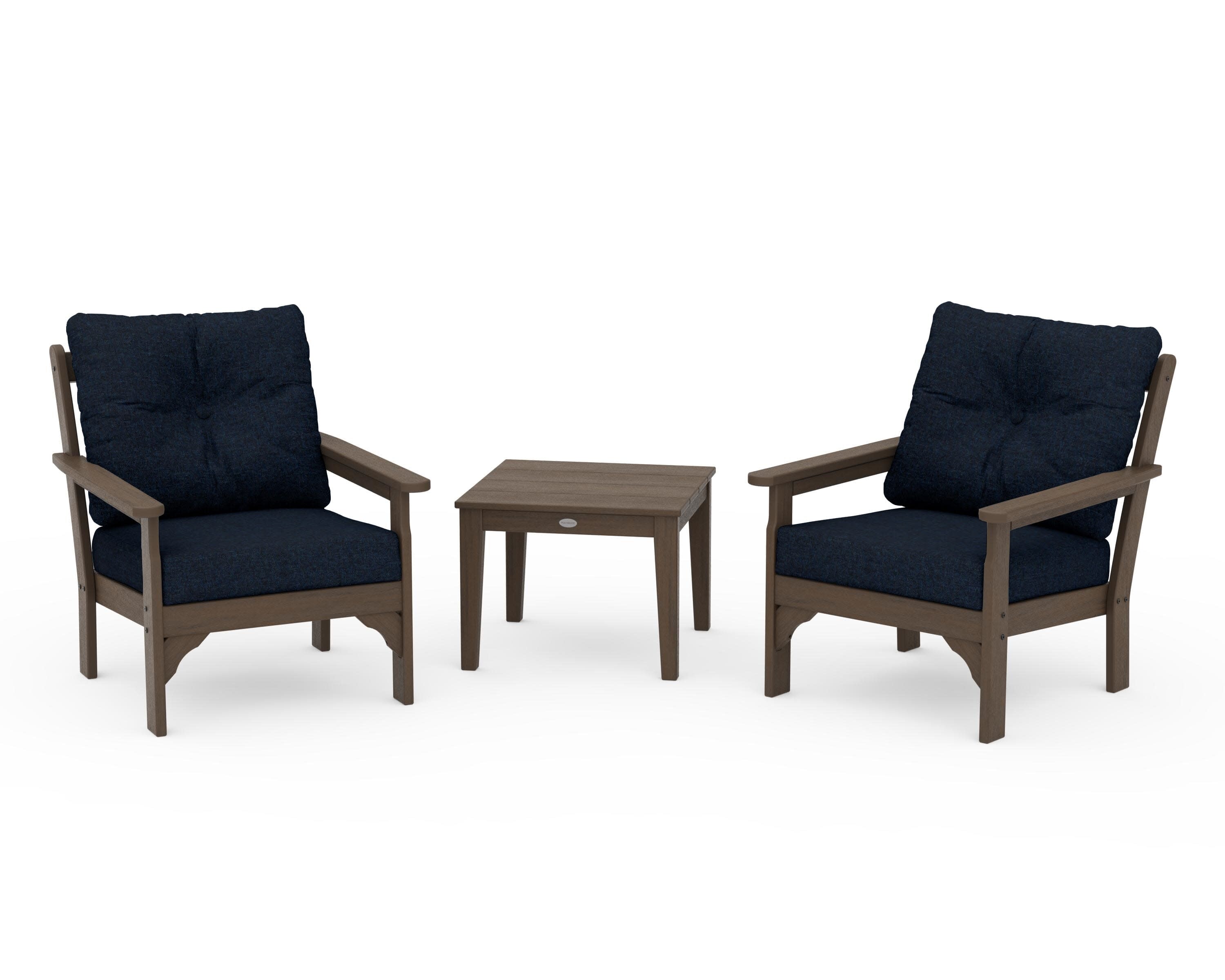 Vineyard 3-Piece Deep Seating Set in Kona / Marine Indigo