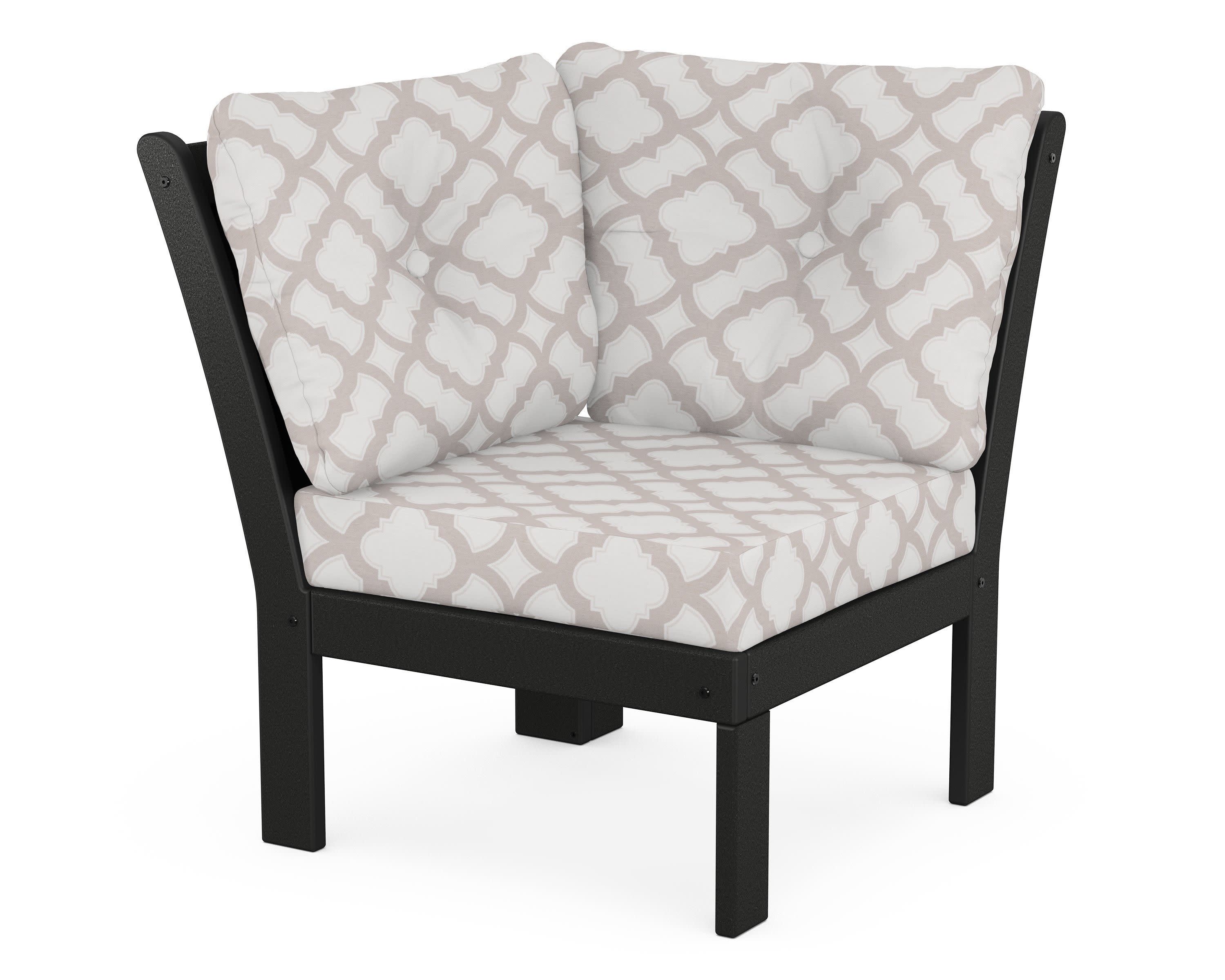 Vineyard Modular Corner Chair in Black / Trellis Dune Burlap