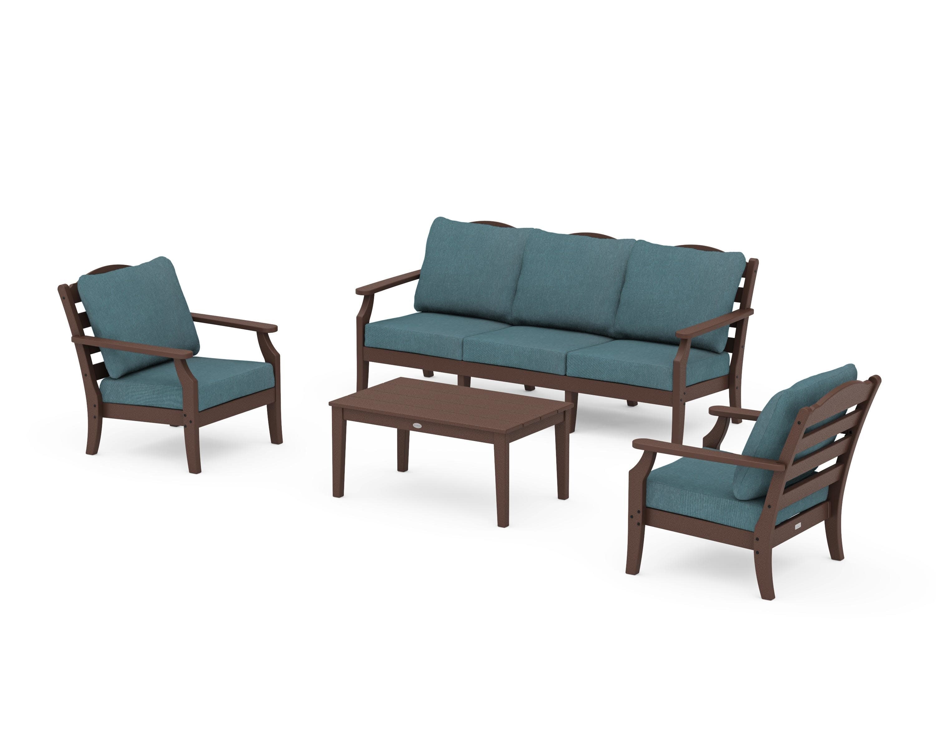 Savannah 4-Piece Deep Seating Set with Sofa in Mahogany / Ocean Teal