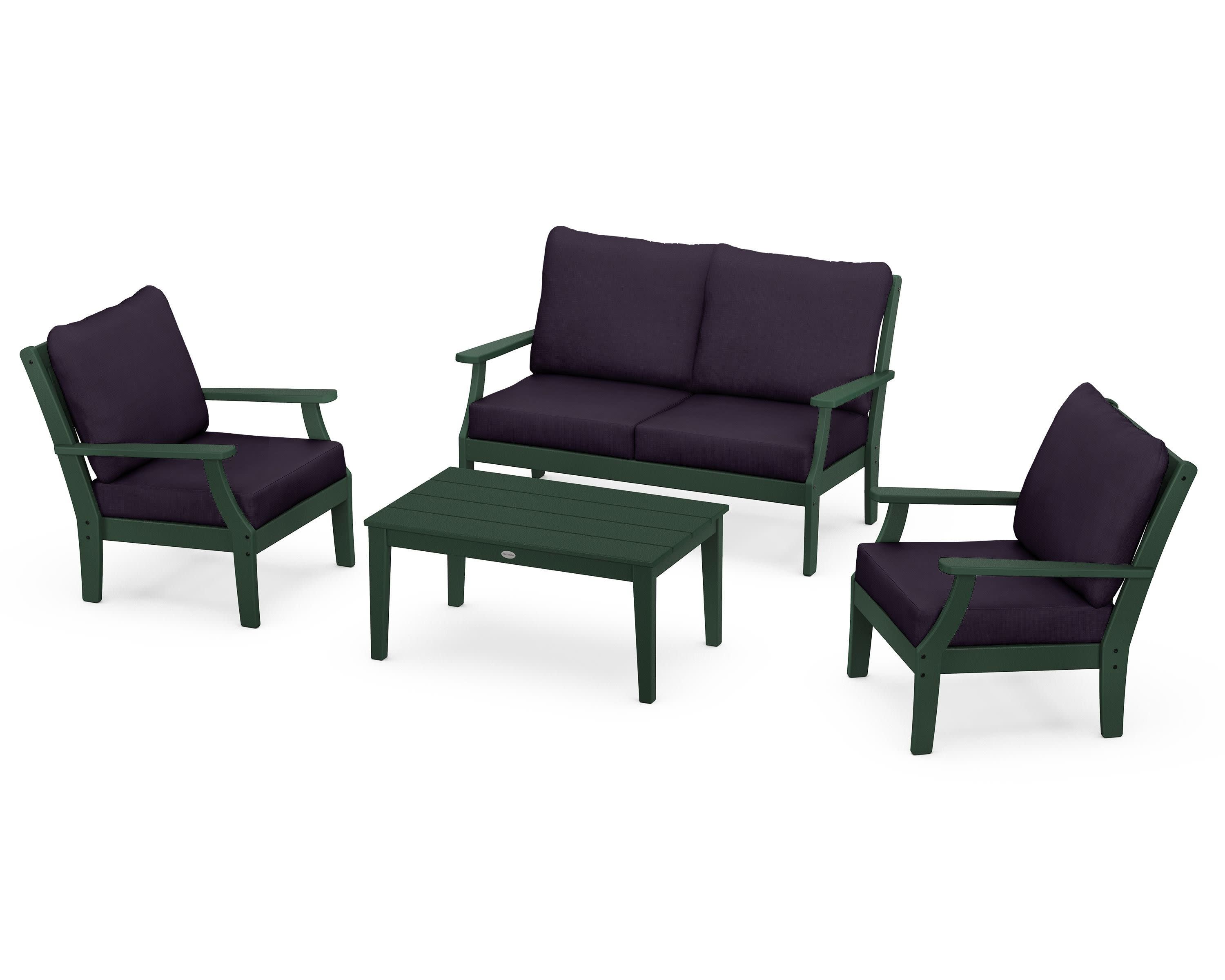 Braxton 4-Piece Deep Seating Chair Set in Green / Navy Linen