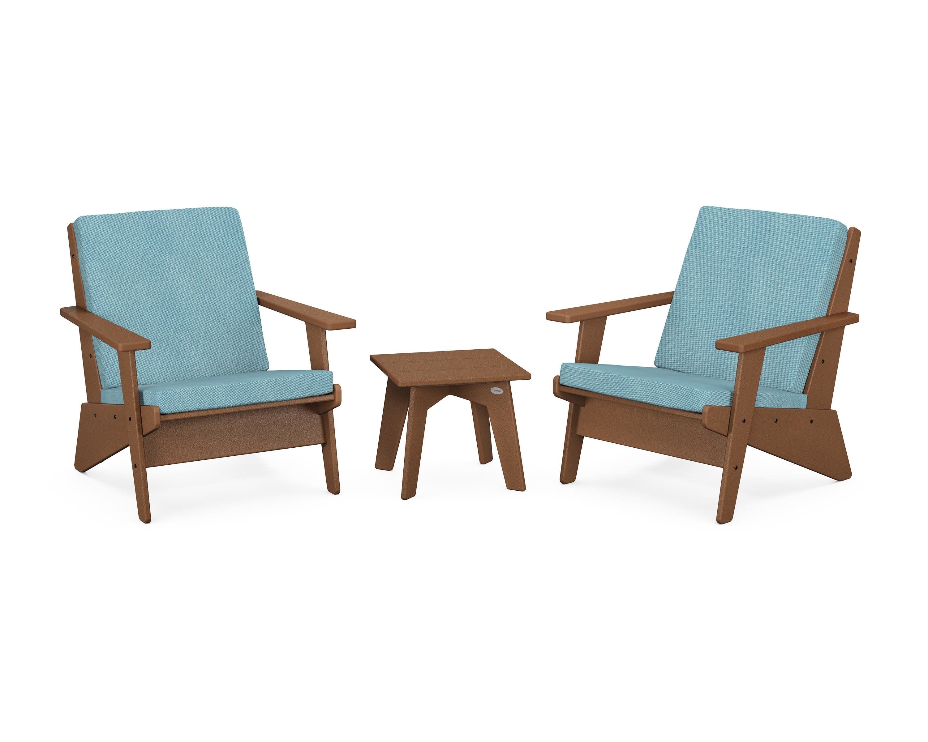Riviera Modern Lounge 3-Piece Set in Teak / Lattice Sky Blue