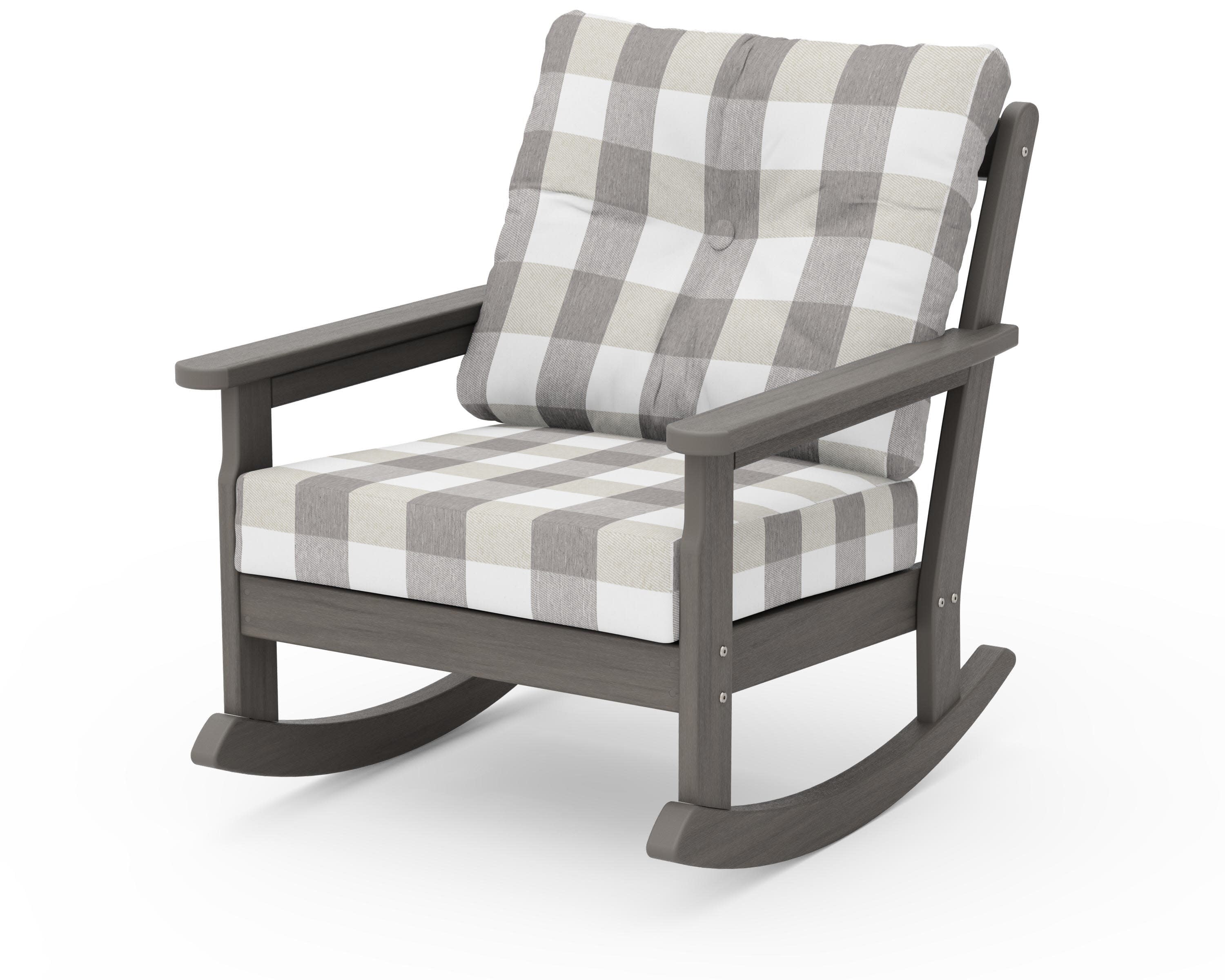 Vineyard Deep Seating Rocking Chair in Driftwood / Buffalo Plaid Grey Mist