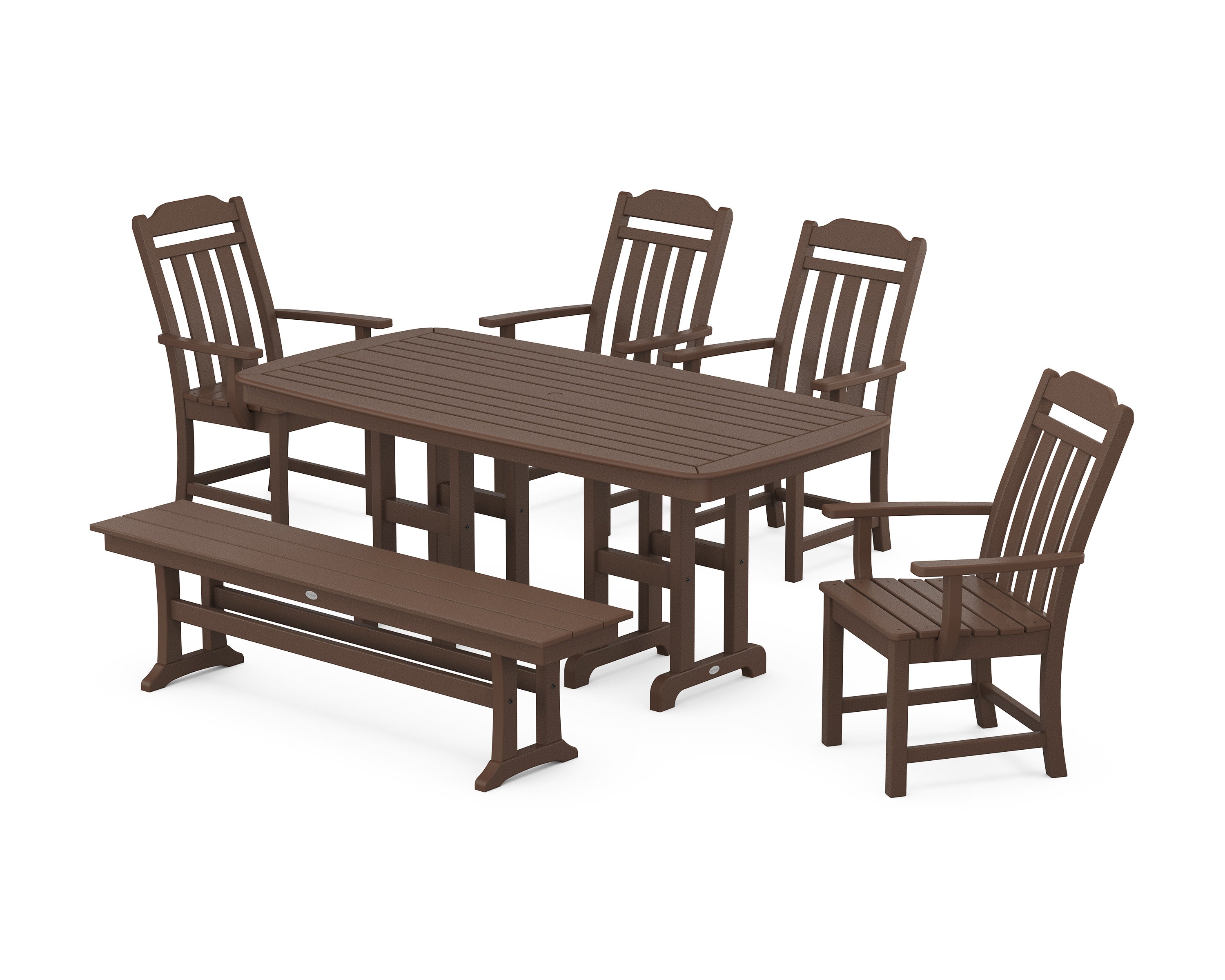 Cottage 6-Piece Dining Set with Bench in Mahogany