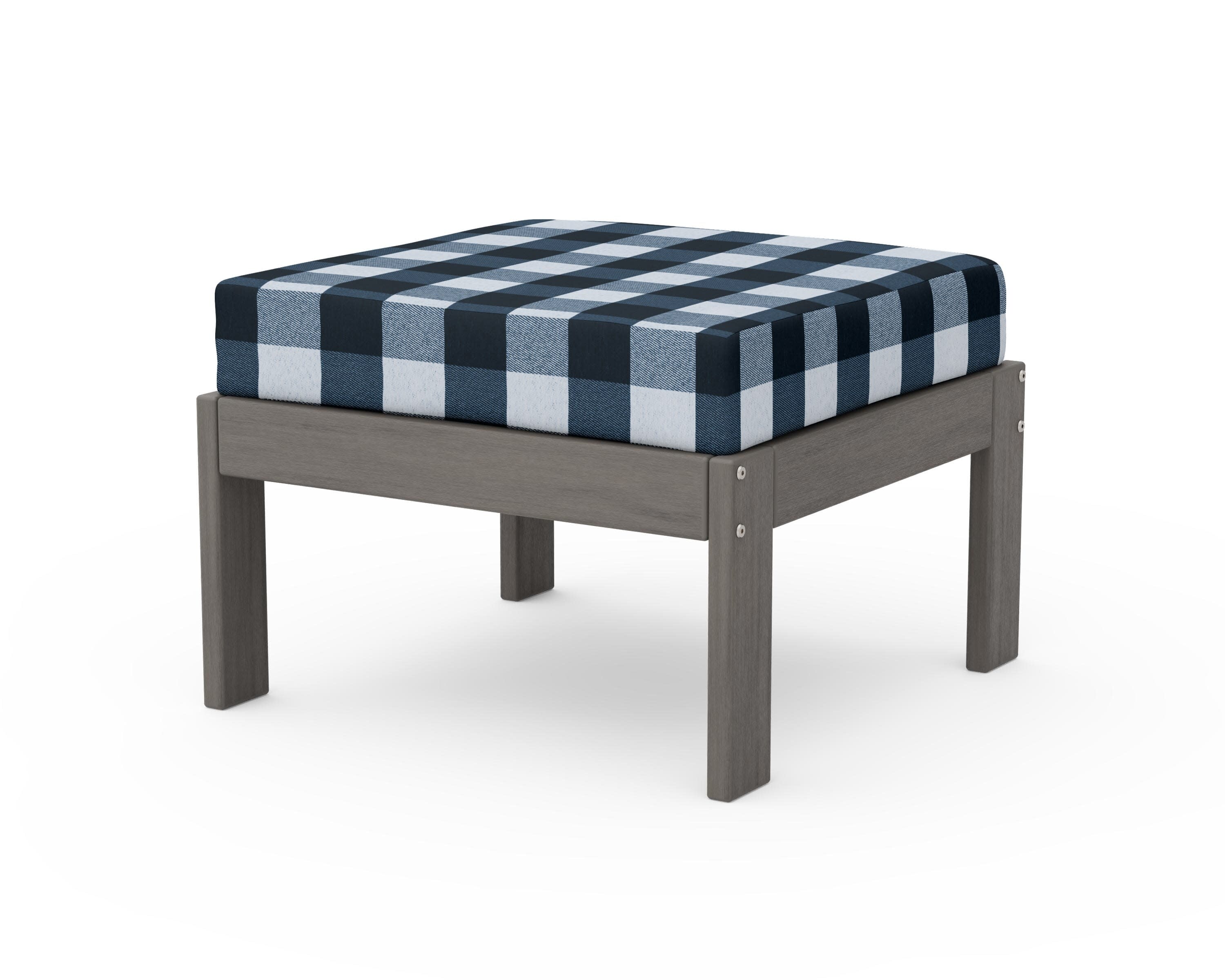 Vineyard Modular Ottoman in Driftwood / Buffalo Plaid Marine Indigo