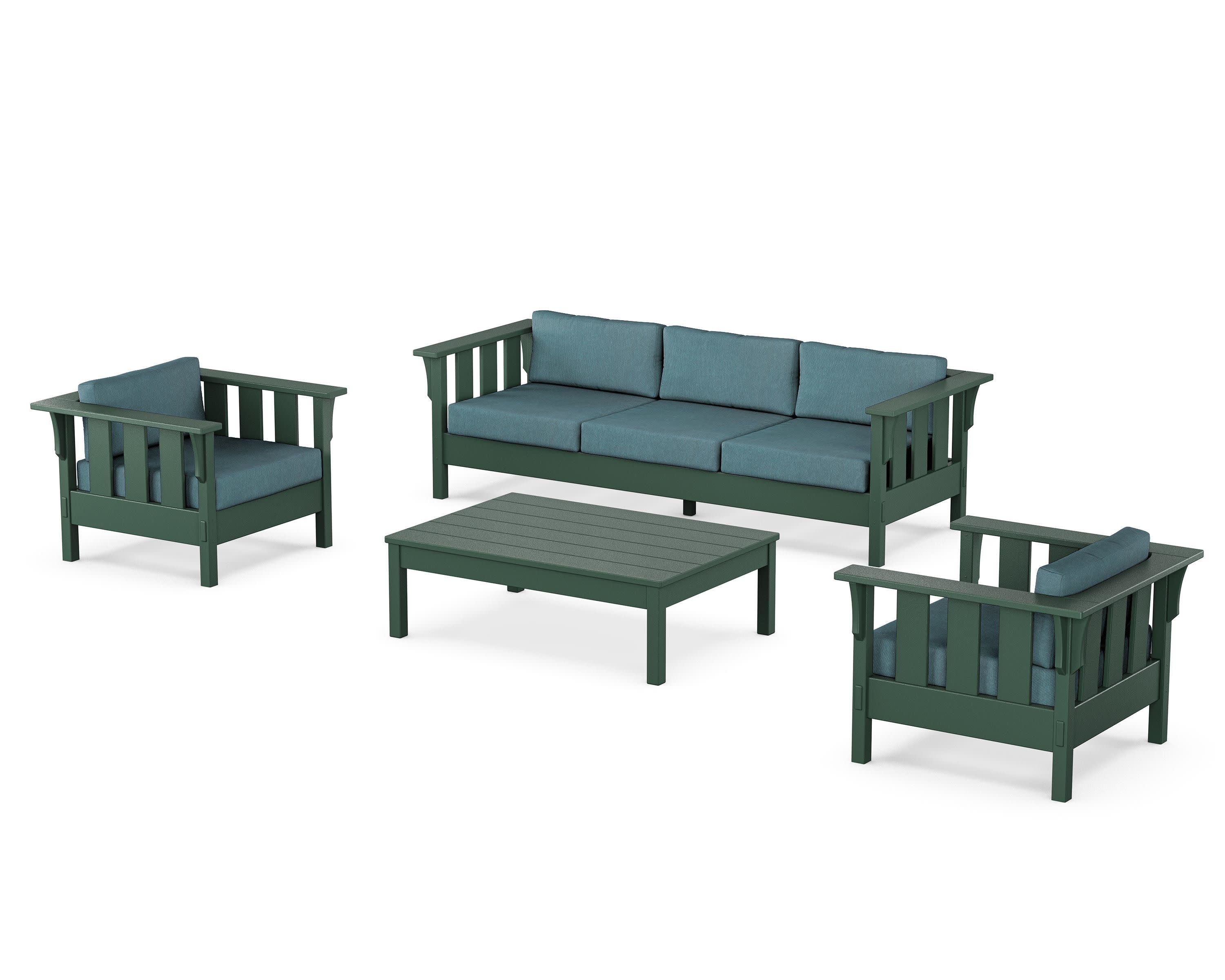 Acadia 4-Piece Deep Seating Set with Sofa in Green / Ocean Teal