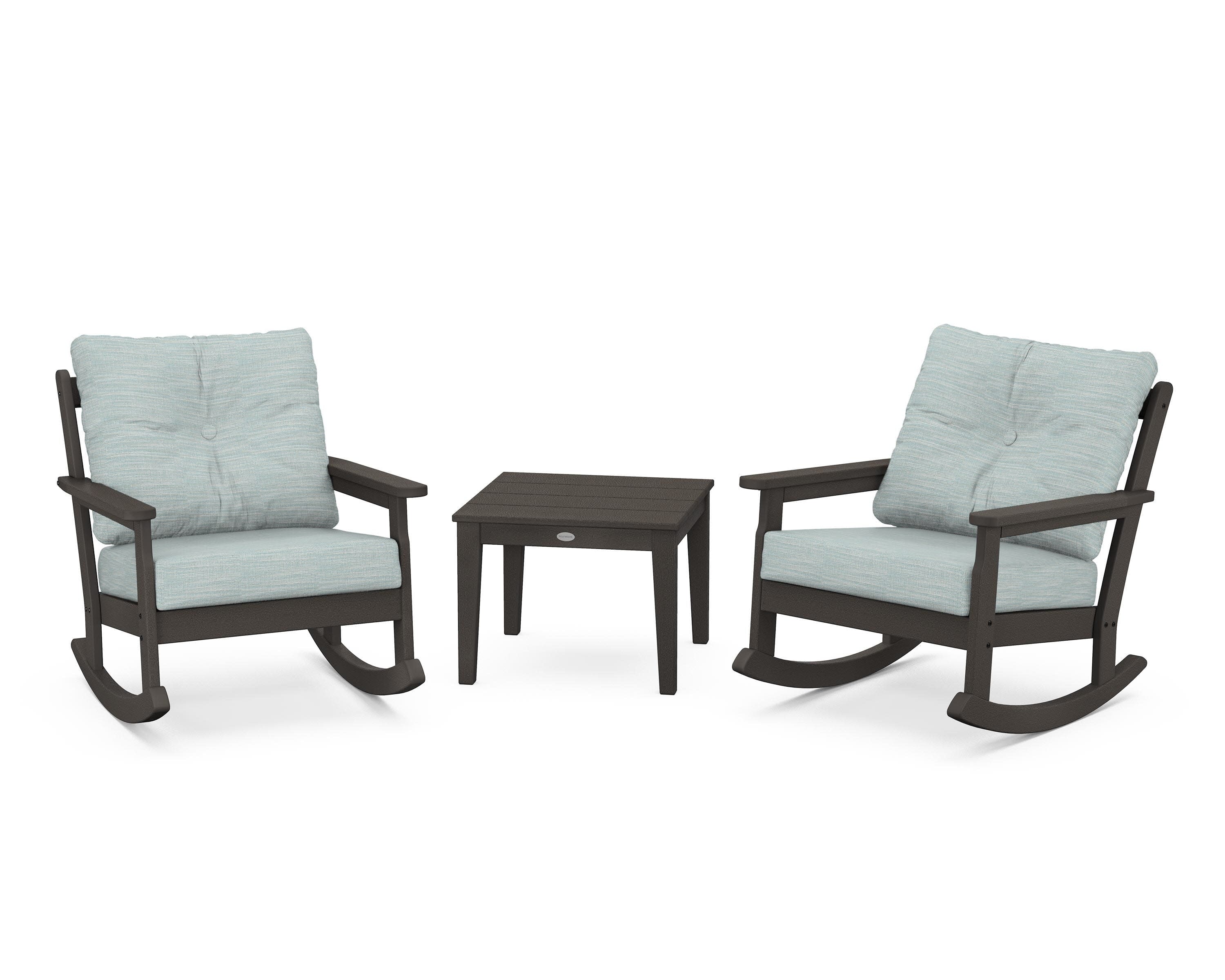 Vineyard 3-Piece Deep Seating Rocker Set in Vintage Coffee / Soothe Mist