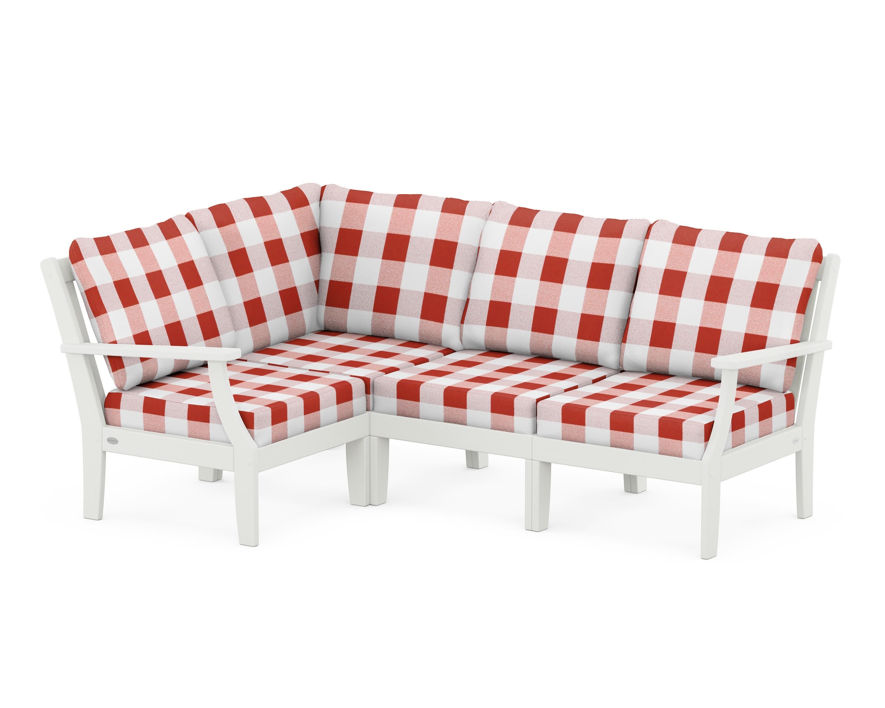 Braxton Modular 4-Piece Deep Seating Set in Vintage White / Buffalo Plaid Crimson
