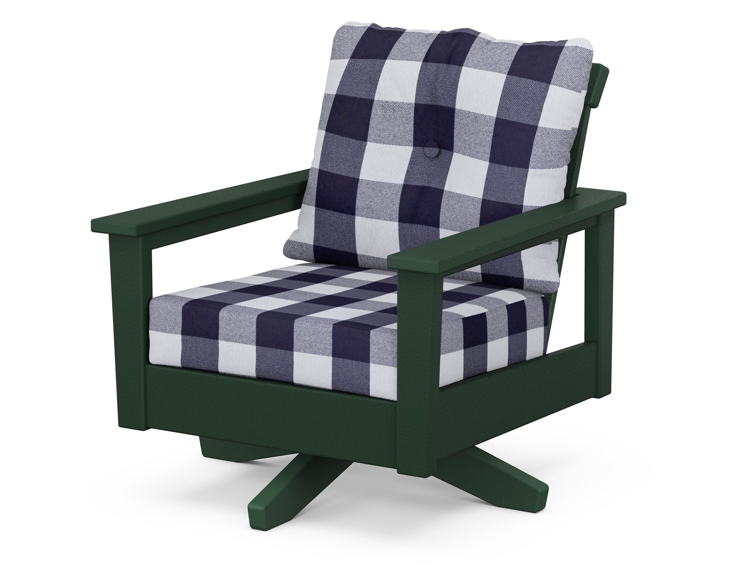 Prescott Deep Seating Swivel Chair in Green / Buffalo Plaid Navy