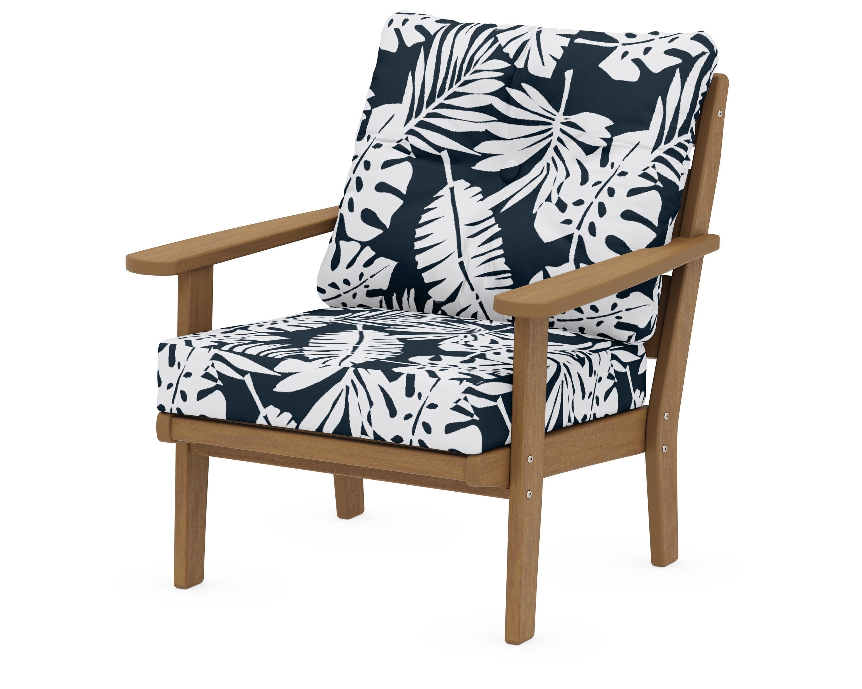 Lakeside Deep Seating Chair in Natural / Leaf Marine Indigo