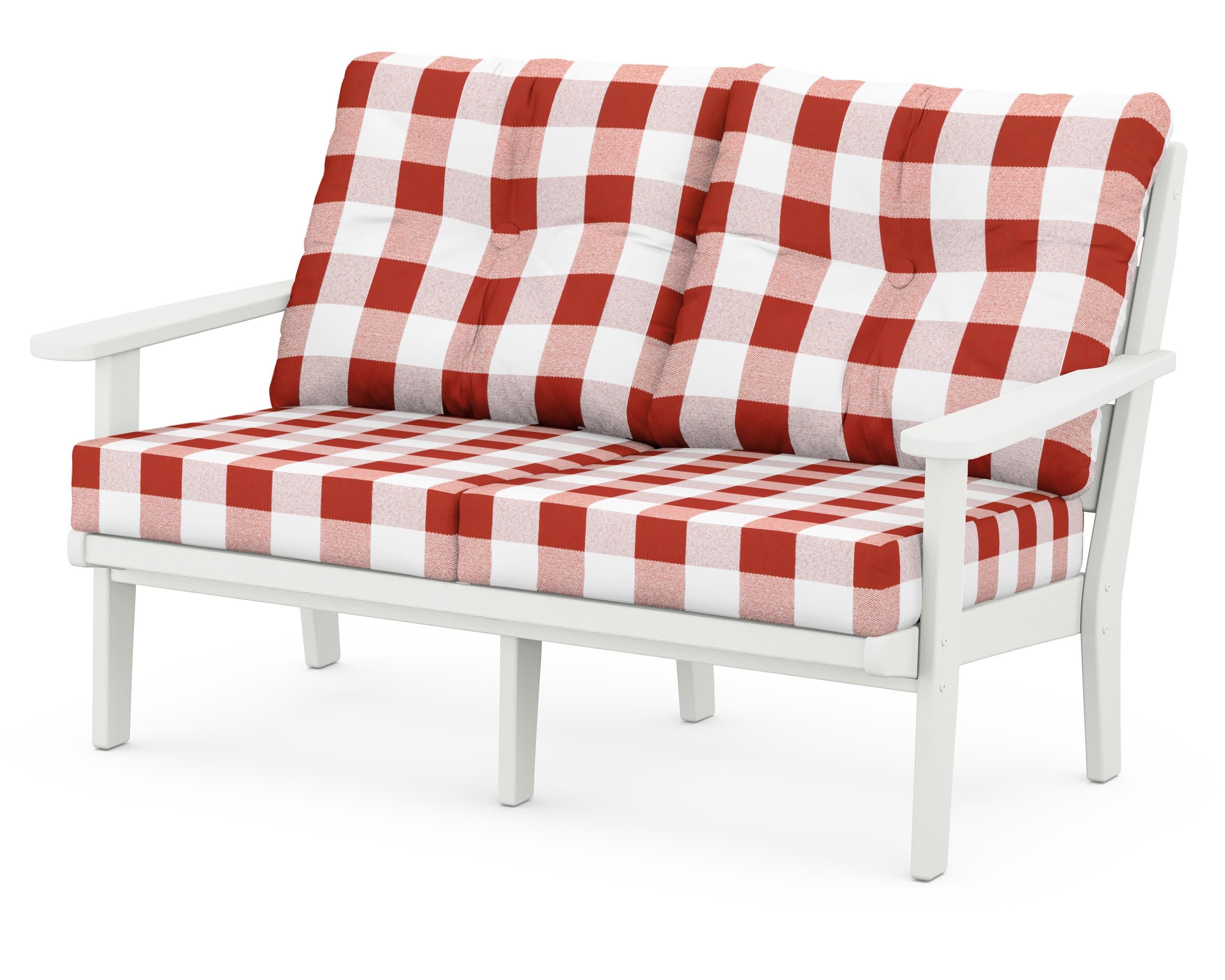 Lakeside Deep Seating Loveseat in Vintage White / Buffalo Plaid Crimson