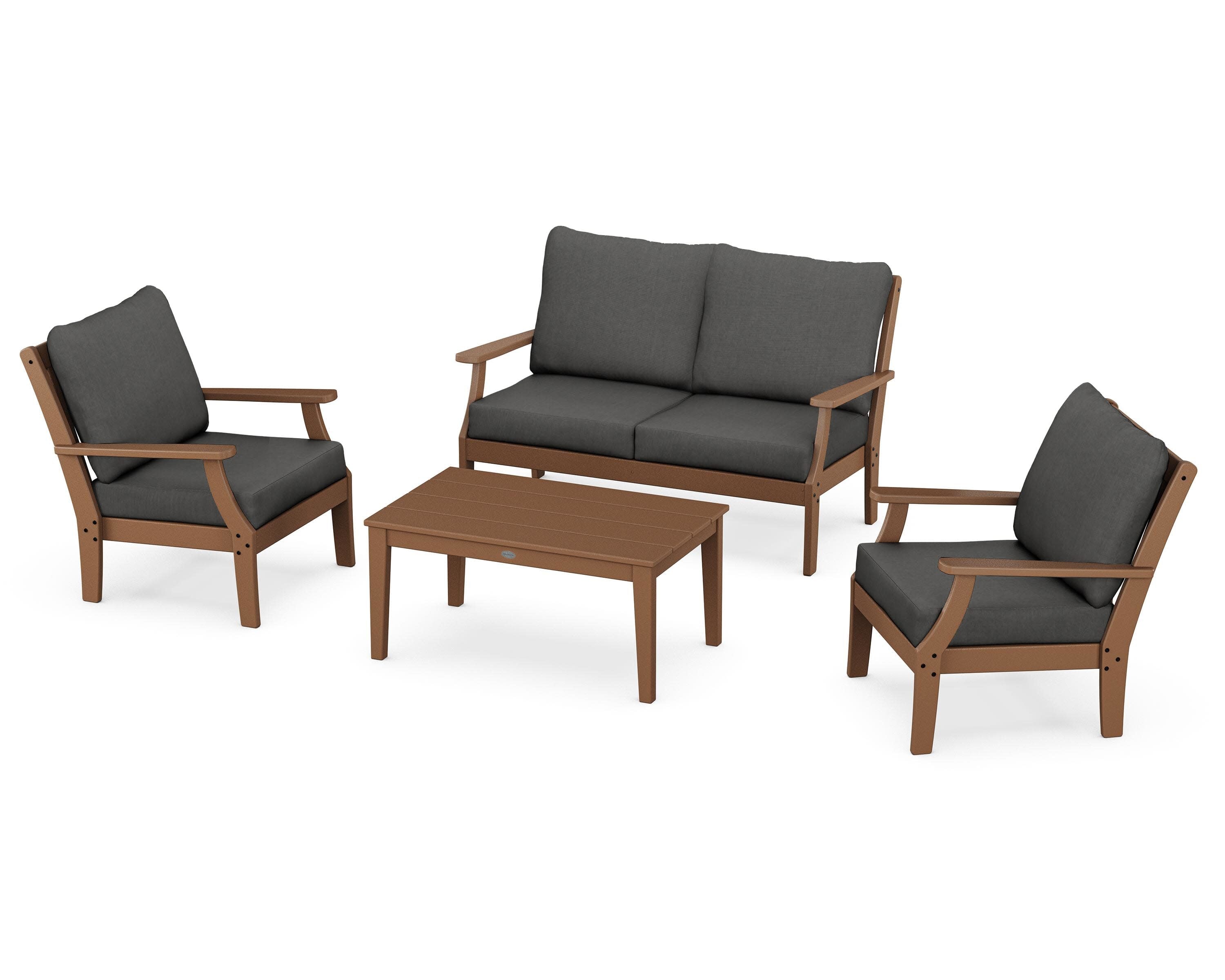 Braxton 4-Piece Deep Seating Chair Set in Teak / Spectrum Carbon