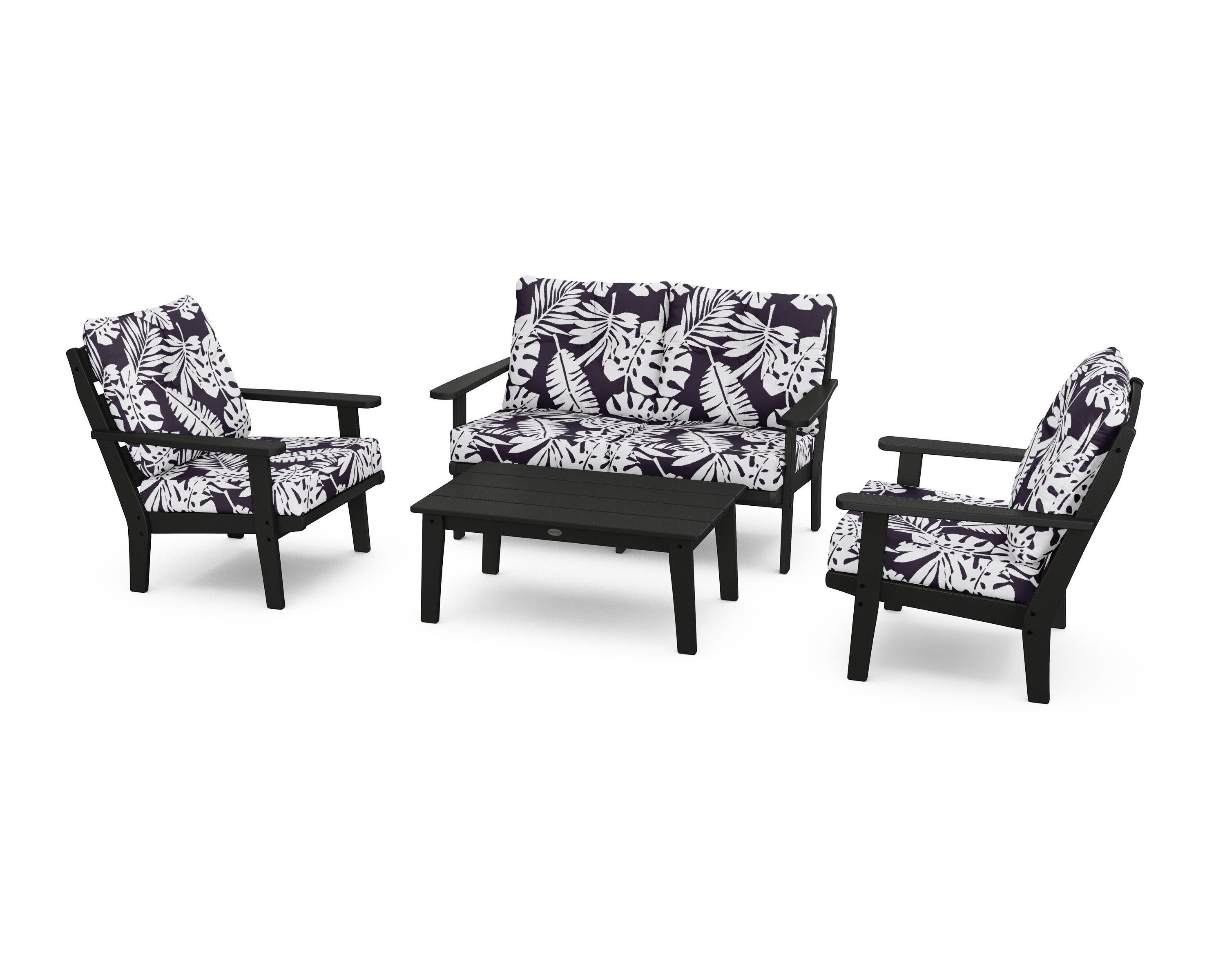 Lakeside 4-Piece Deep Seating Set in Black / Leaf Navy