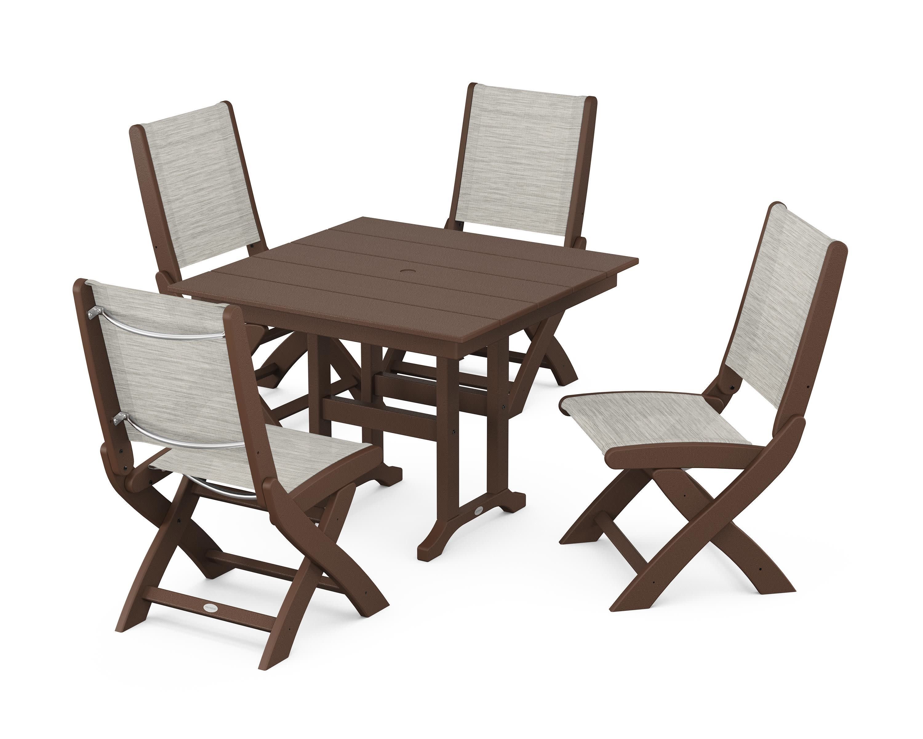 Coastal Folding Side Chair 5-Piece Farmhouse Dining Set in Mahogany / Birch Sling