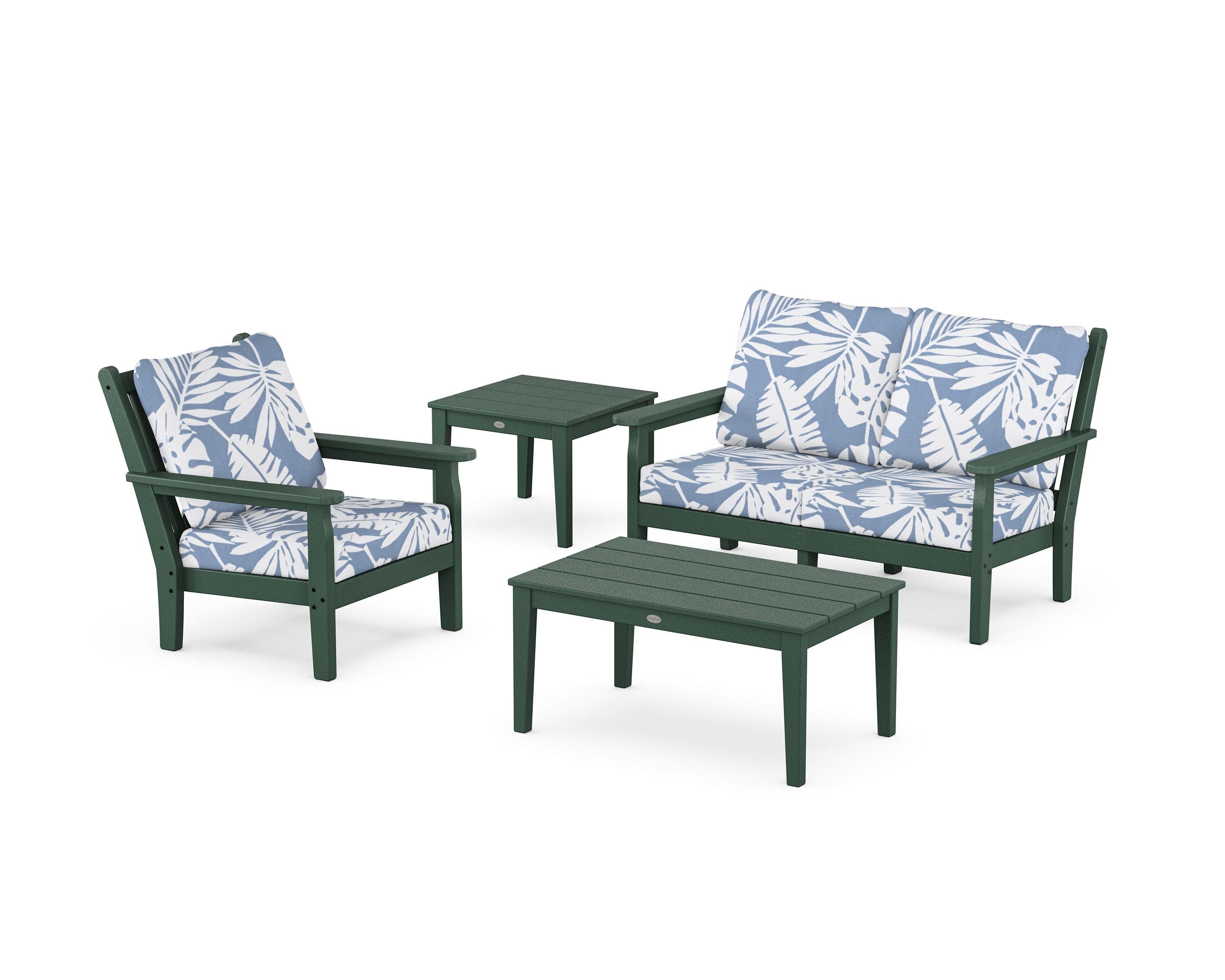Chippendale 4-Piece Deep Seating Set in Green / Leaf Sky Blue