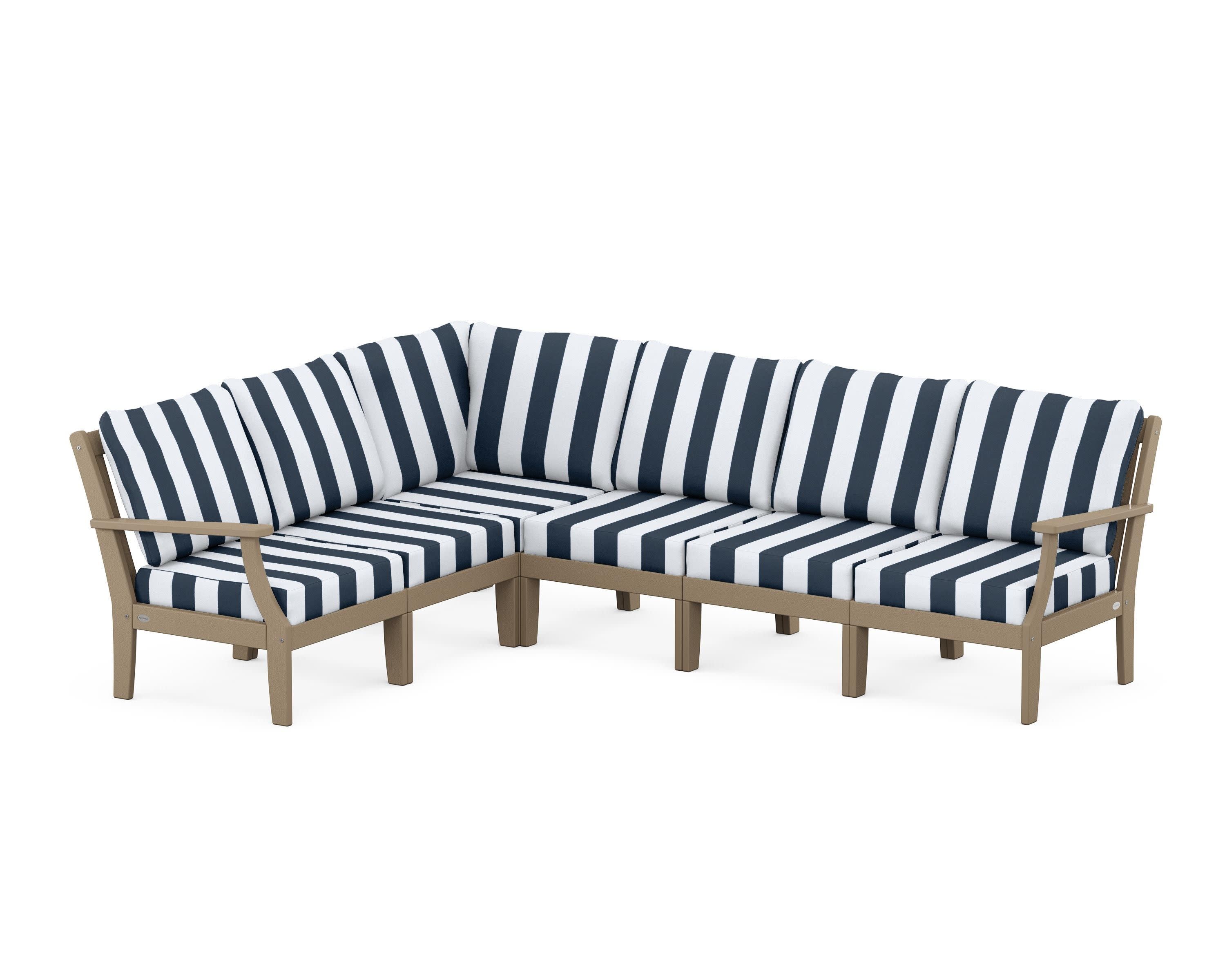 Braxton Modular 6-Piece Deep Seating Set in Vintage Sahara / Cabana Stripe Marine Indigo