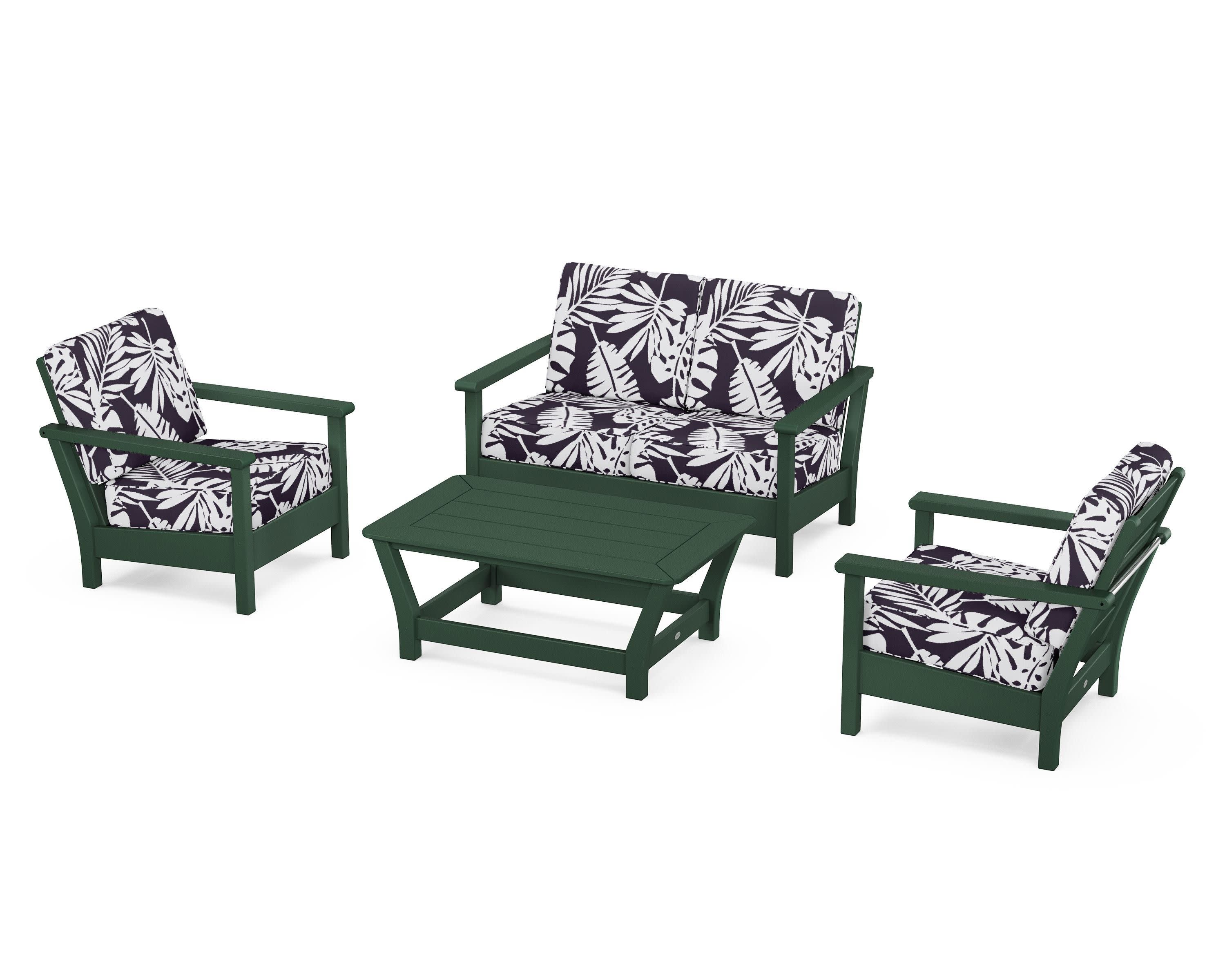 Harbour 4-Piece Deep Seating Set in Green / Leaf Navy