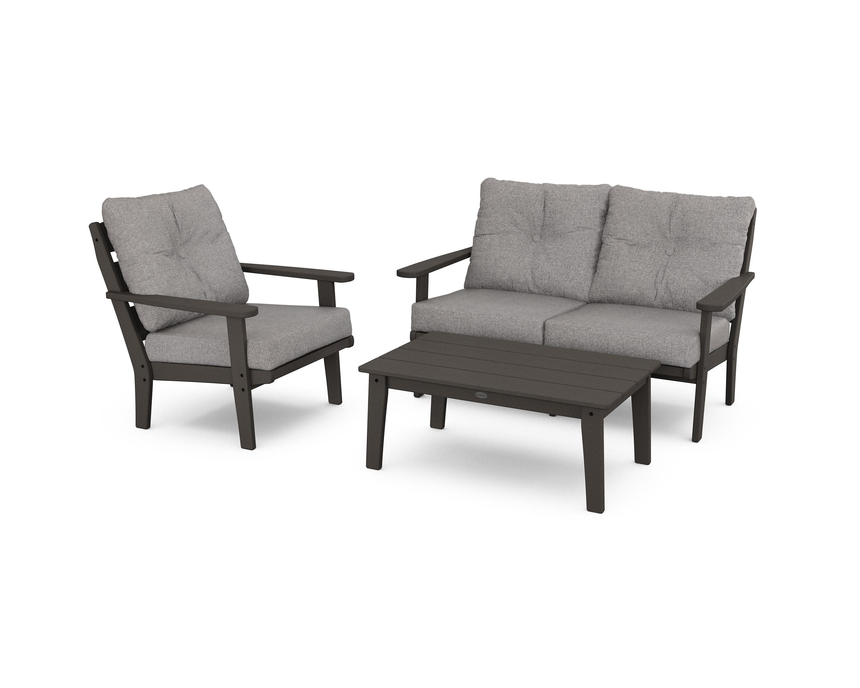 Lakeside 3-Piece Deep Seating Set in Vintage Coffee / Grey Mist
