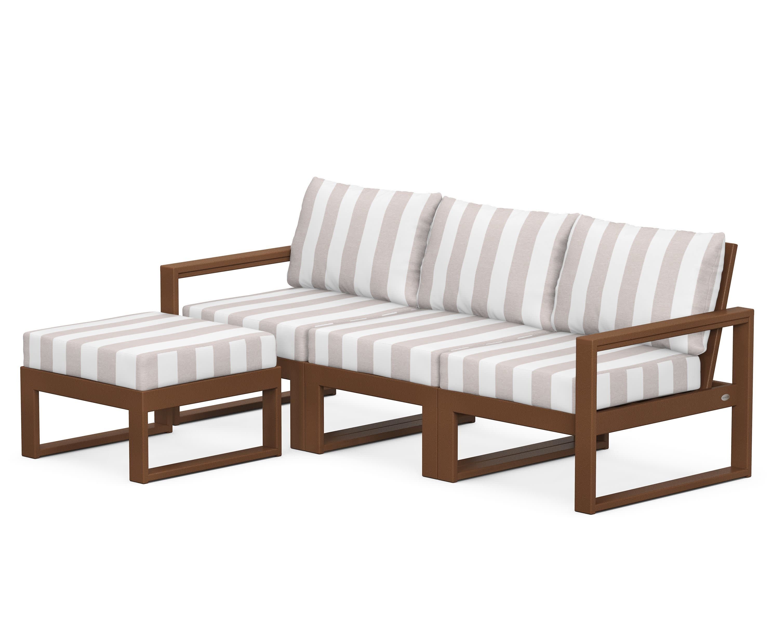 EDGE 4-Piece Modular Deep Seating Set with Ottoman in Teak / Cabana Stripe Dune Burlap