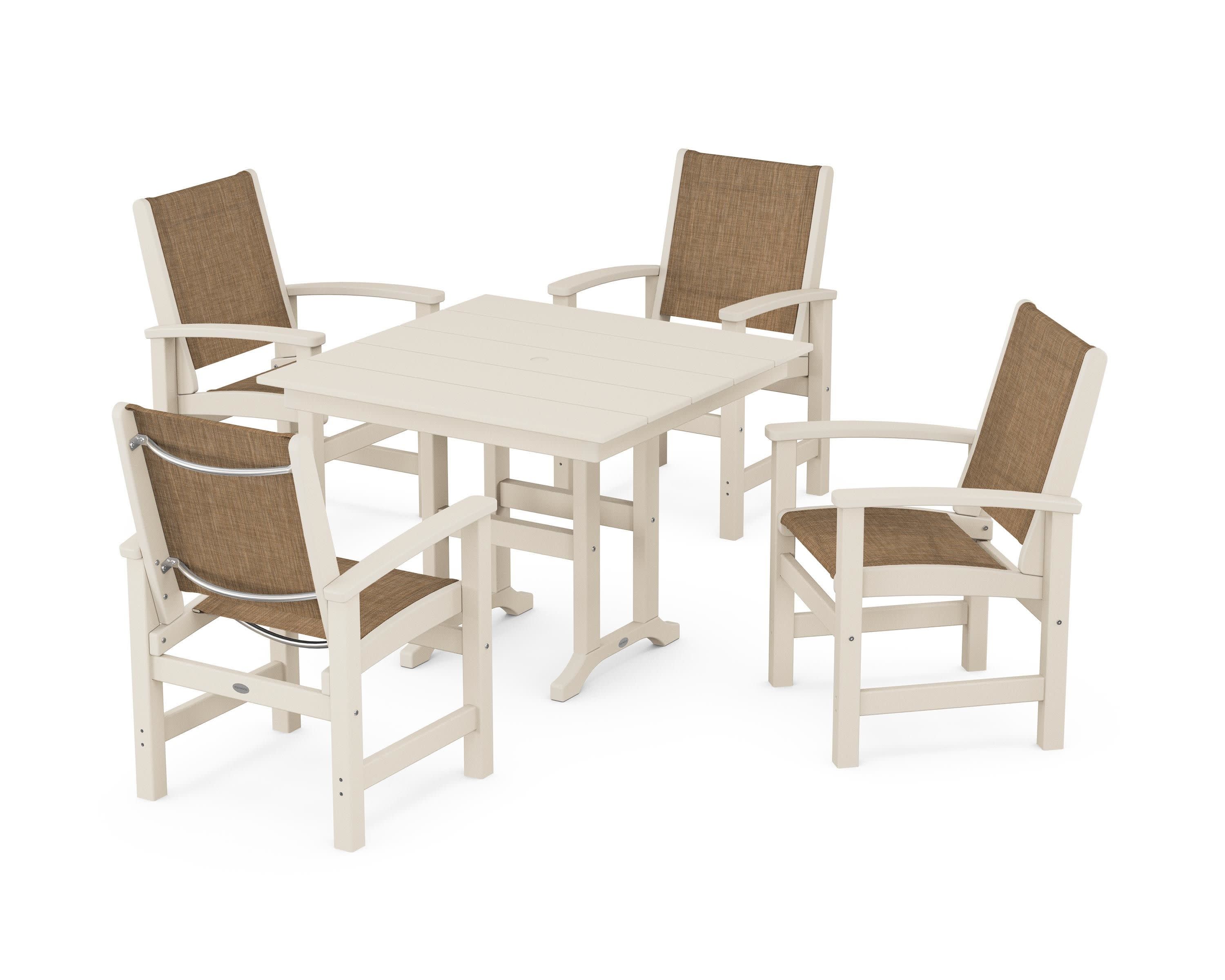 Coastal 5-Piece Farmhouse Dining Set in Sand / Burlap Sling